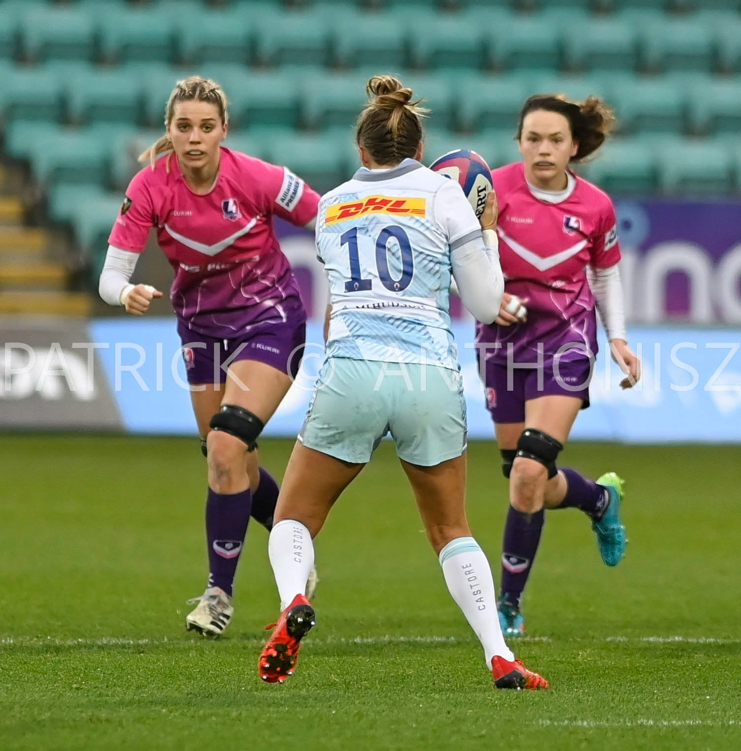NORTHAMPTON, ENGLAND- Nov -27 - 2022 :  Emily Scott of Harlequins  during the match between Loughborough Lightning Vs Harlequins at Franklin's Gardens on November 27, 2022 in Northampton, England