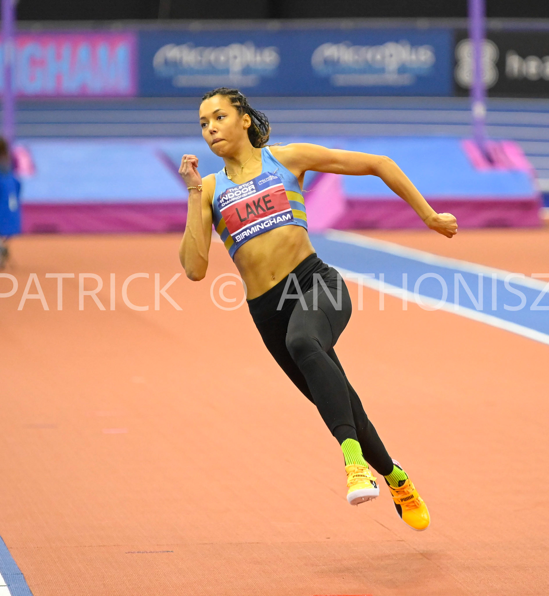 BIRMINGHAM, ENGLAND - FEBRUARY 19:Morgan LAKE during day 2 of the UK Athletics Indoor Championships at the Utilita Arena, Birmingham , England