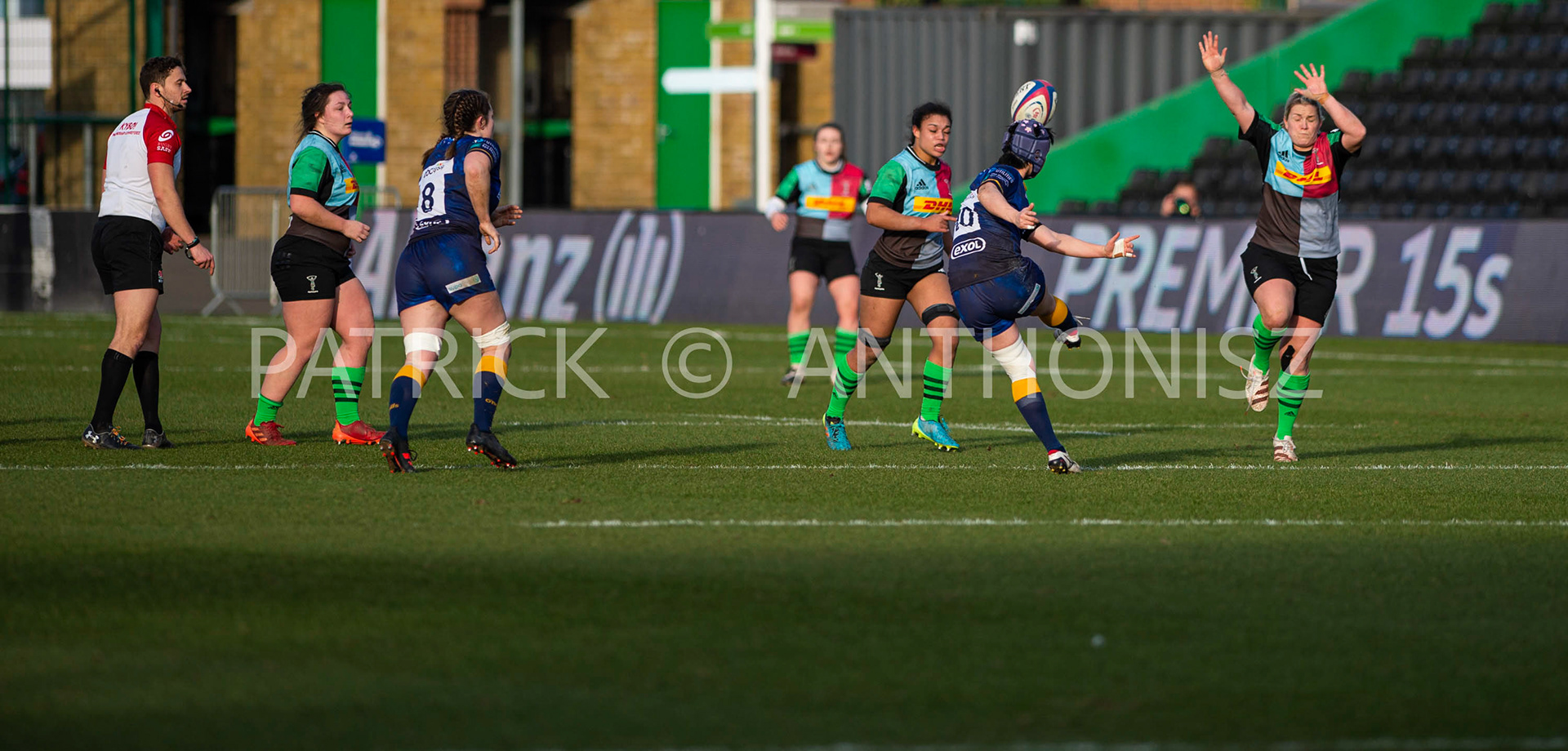 Harlequins Women Vs  Worcester WarriorsWomen's Allianz Premier 15sLondon,England February 12th 2022:  Minori Yamamoto of Worcester Warriors go for a kick during the match between  Harlequins Women Vs  Worcester Warriors at Twickenham Stoop .Final score:  Harlequins Rugby 42  :15  Worcester Warriors