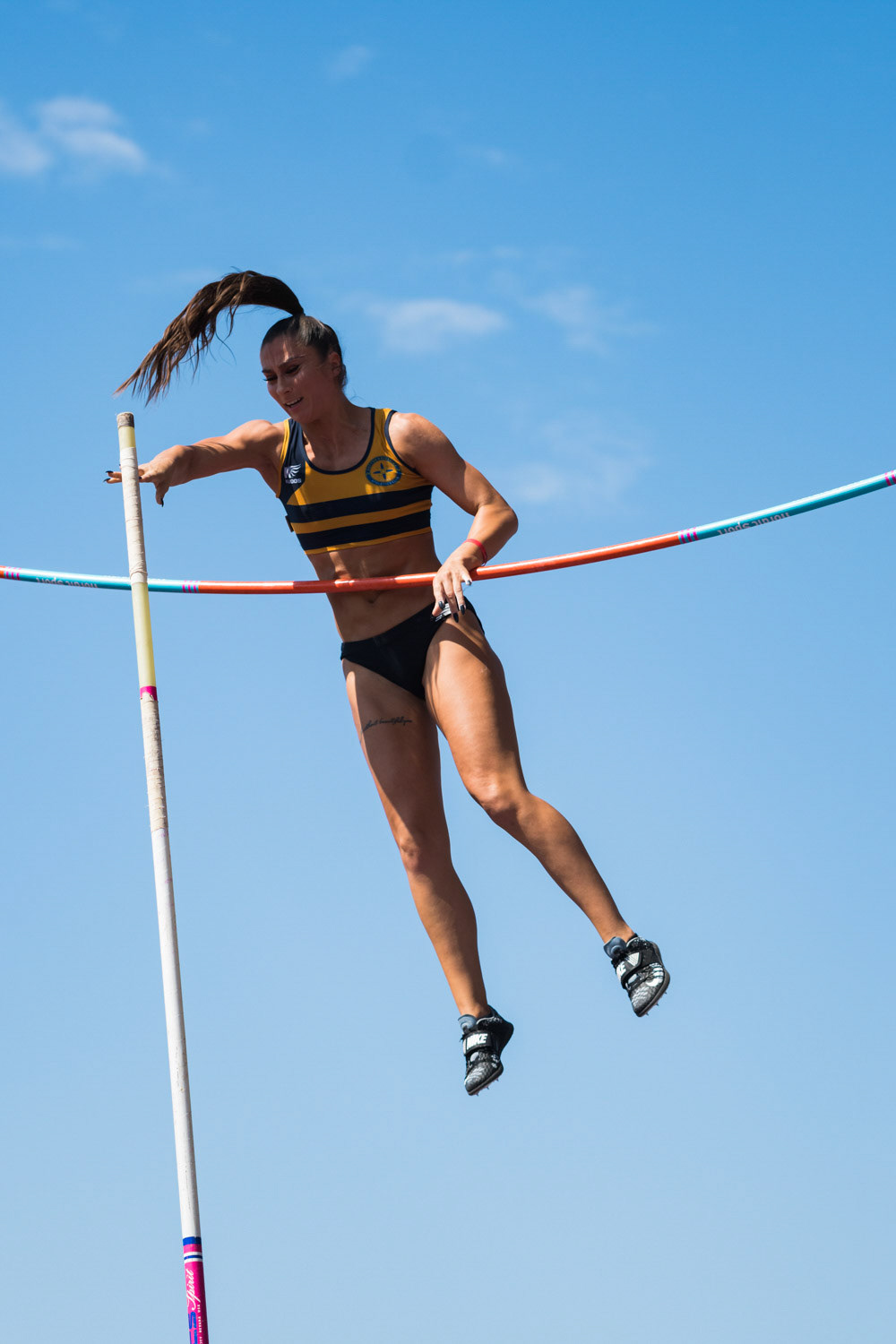 Birmingham, UK. 25th August, 2019. Jade IVE of  SUTTON  & DISTRICT  in action during  the  womens  Pole Vault at  the Muller British Athletics Championships  Alexander Stadium, birmingham, England