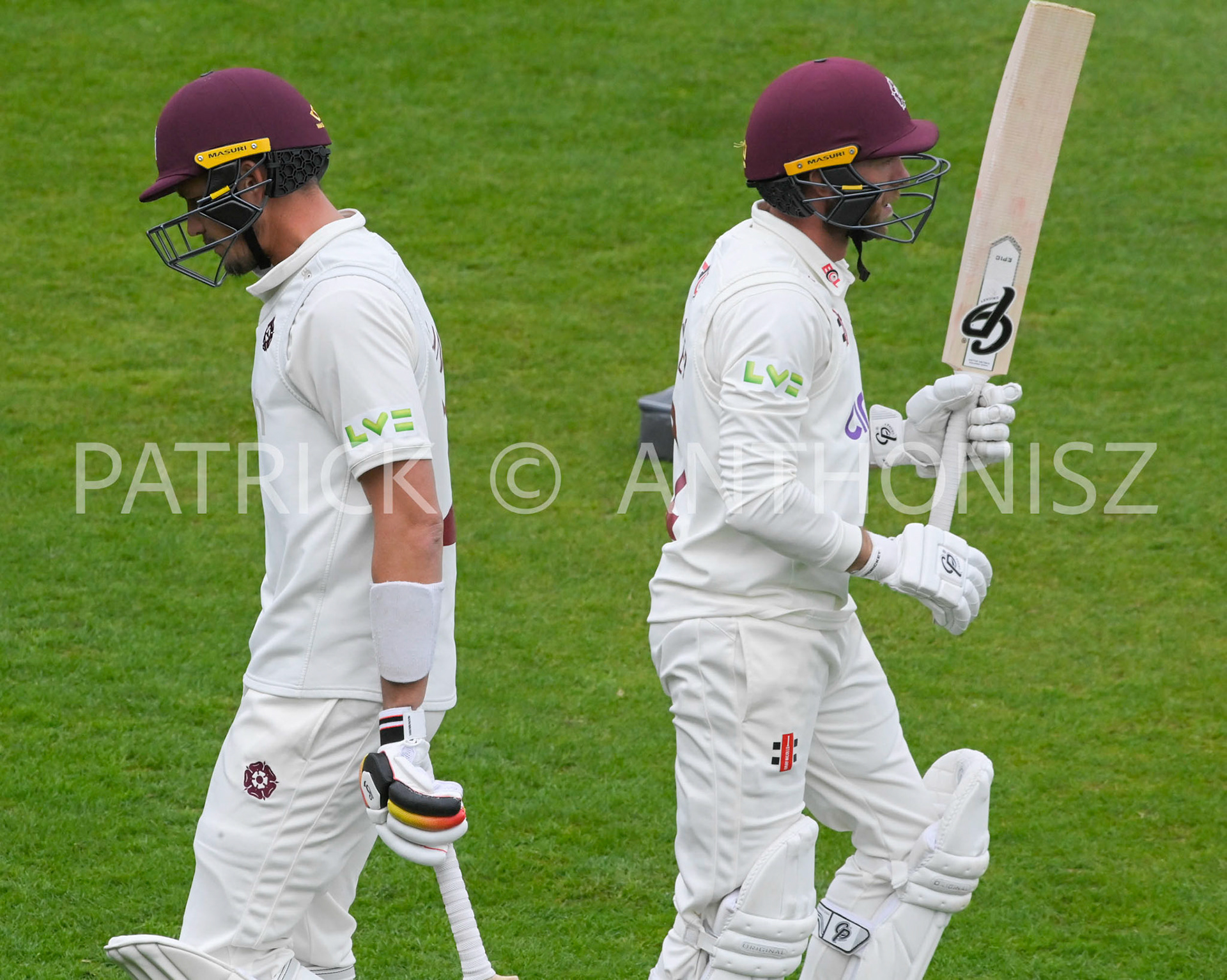 NORTHAMPTON, ENGLAND - April 16 2023 : Chris Tremain of Northampton   leaves the field Luke Procter enters the field of play DURING Day 4 of the LV= Insurance County Championship match between Northamptonshire and   Sun  April  16 at The County Ground  in Northampton, England.