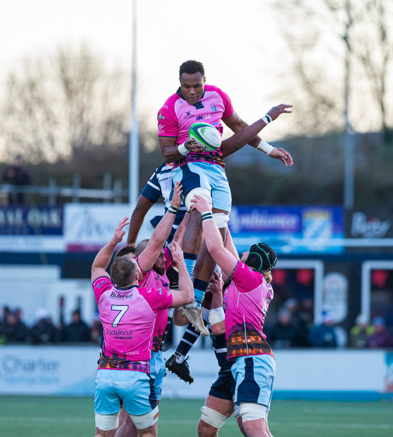 BUTTS PARK ARENA Coventry ,England 4th of December  2021 :  Greene King IPA Championship  match between Coventry Rugby Vs  Bedford Blues Rugby at Butts Park Arena Coventry UK .Final score: Coventry Rugby   :   Bedford Blues Rugby .
