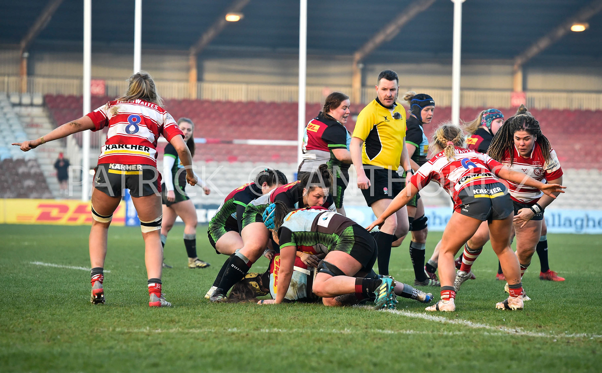 Twickenham Stoop, ENGLAND :  Match action during the Women's Allianz Premiership 15's match between Harlequins Vs Gloucester -  Hartpury  , Twickenham Stoop Stadium England 22-1-2023