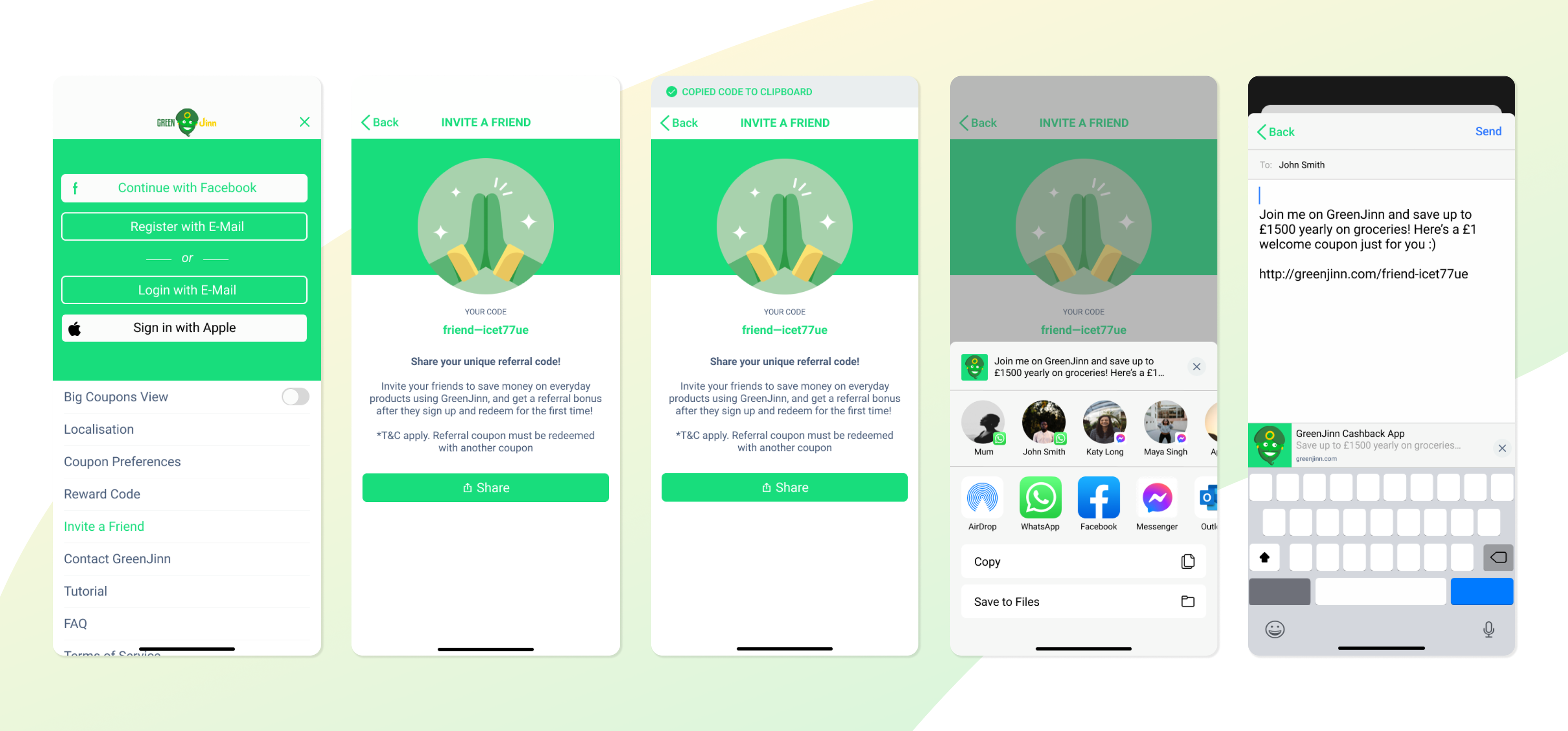 Mockup screens for user journey part 1