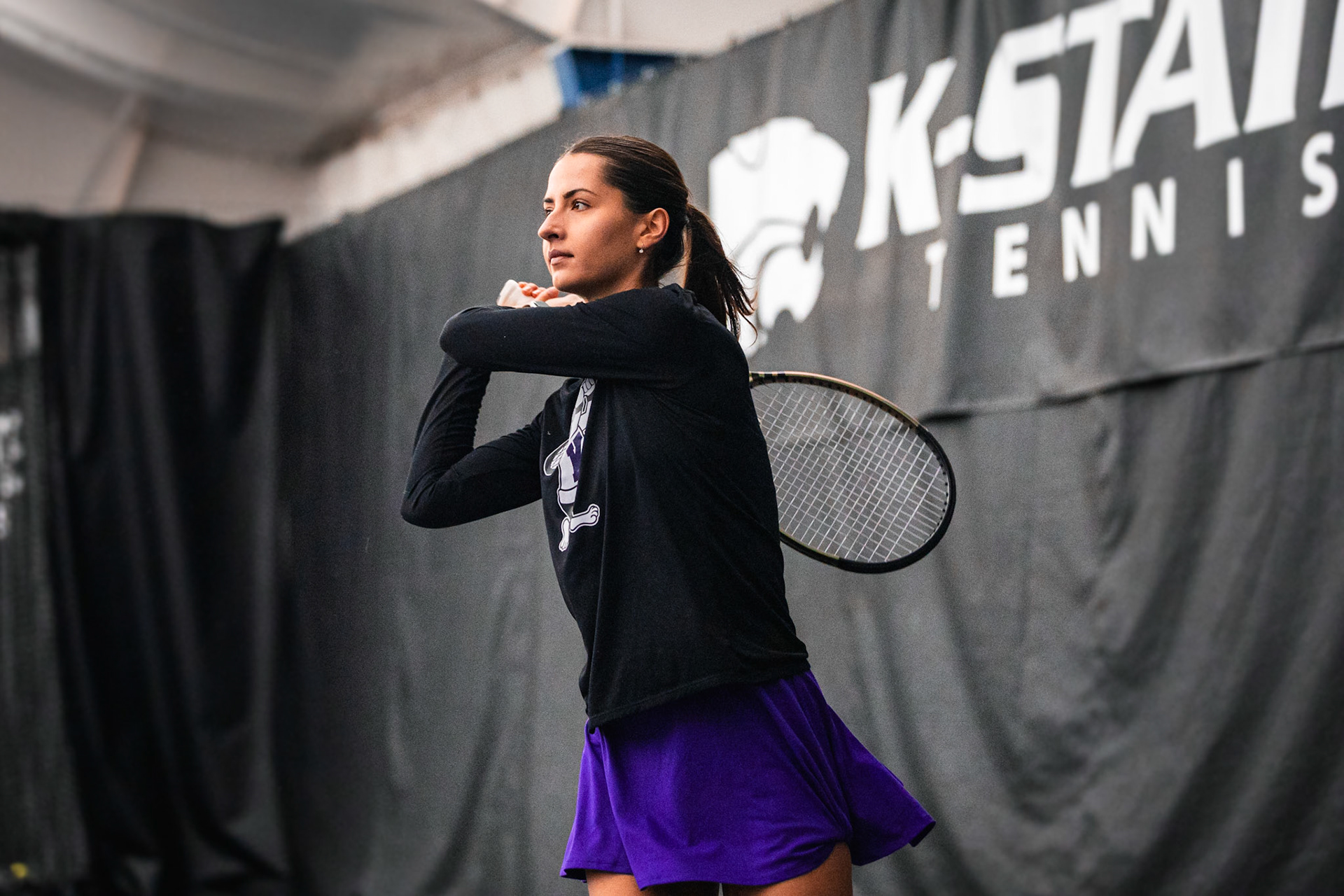 K-State Tennis vs. University of South Dakota, January 28, 2024. Final: KSU 7, SD 0(Photo: Reece Bachta/K-State Sports)