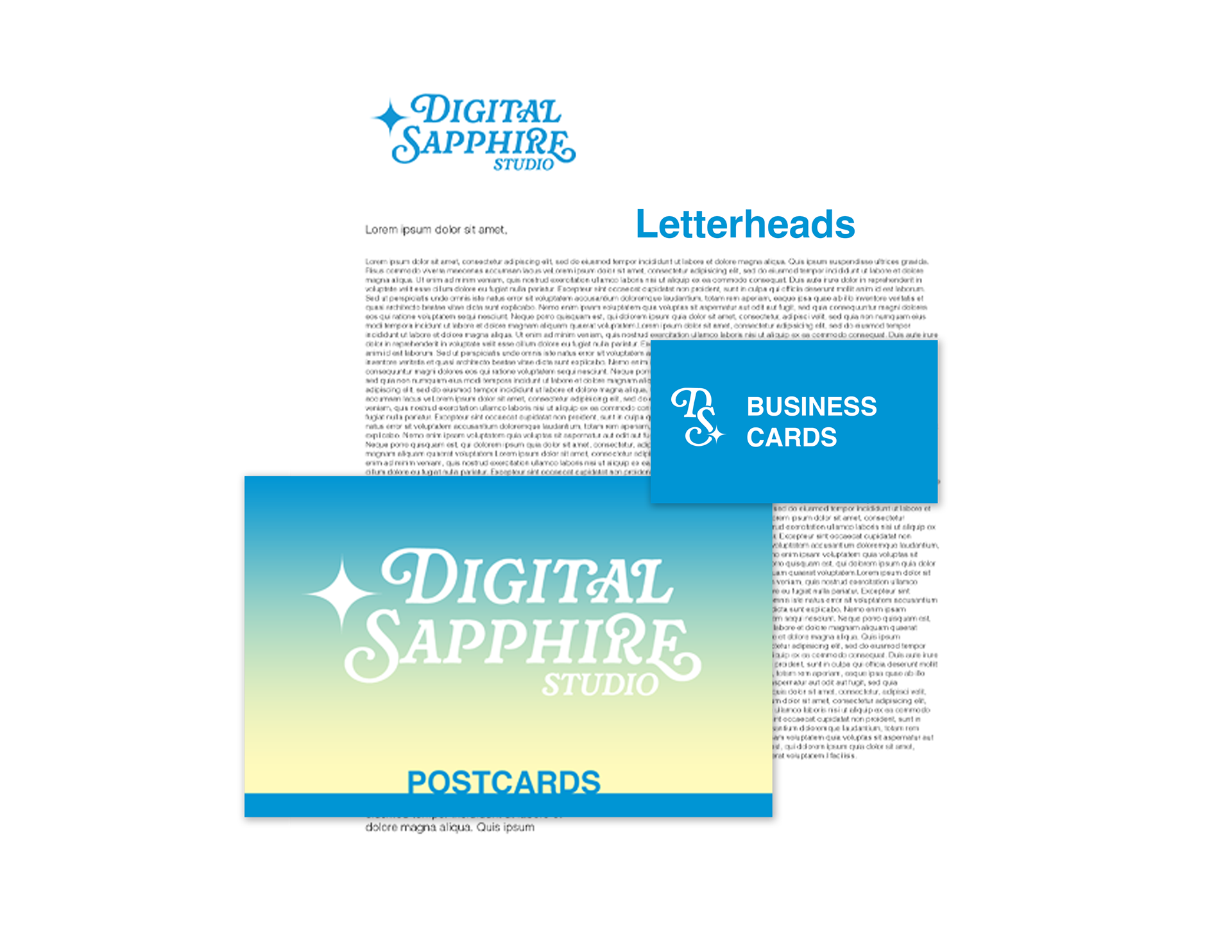 Postcard, Business card, Letterhead Mockup