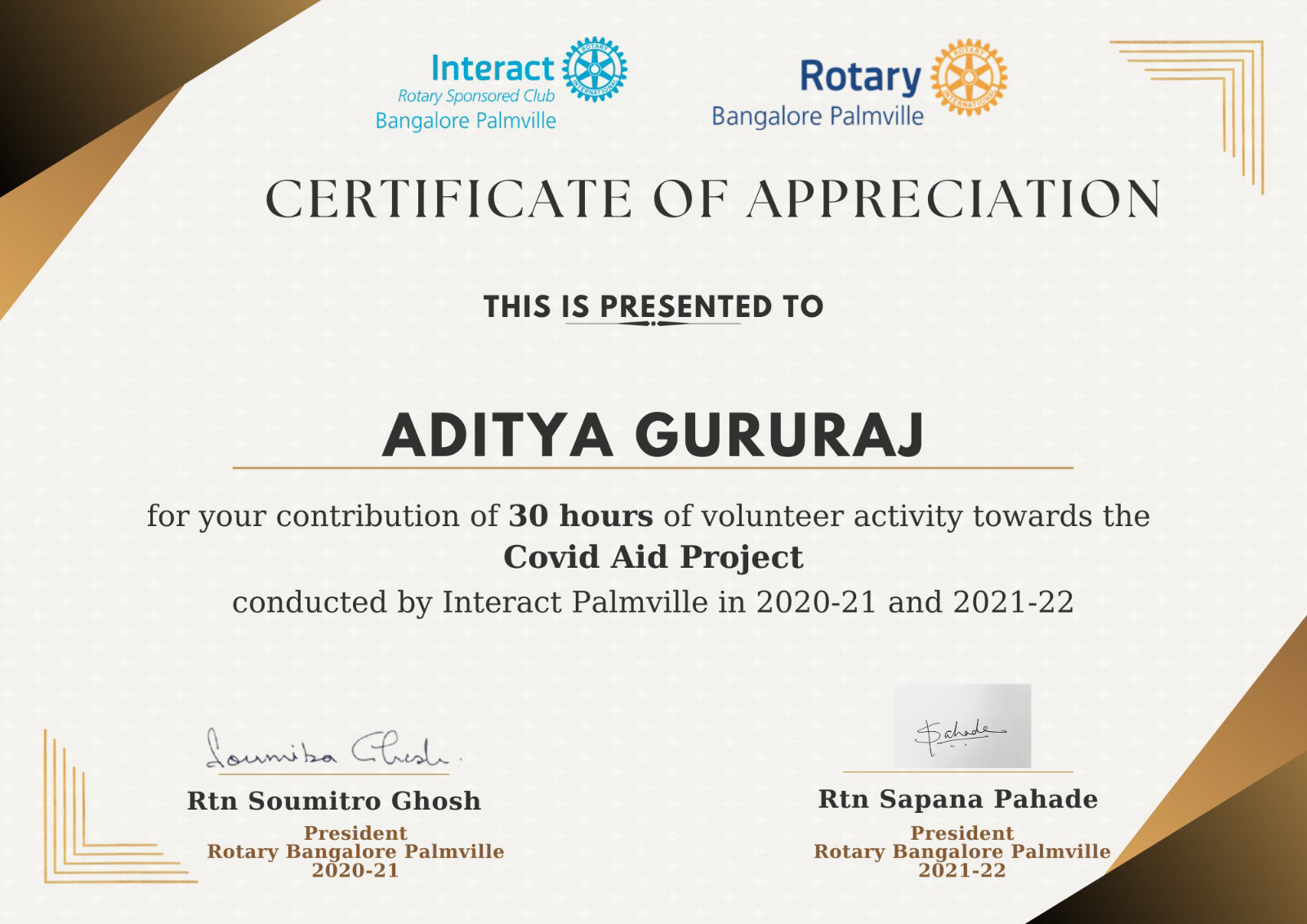 Covid Aid Project Certificate