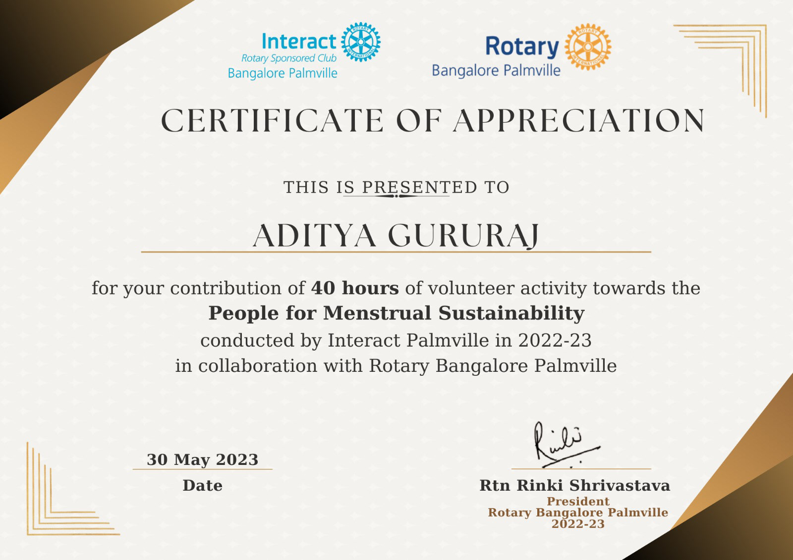 People for Menstrual Society Certificate