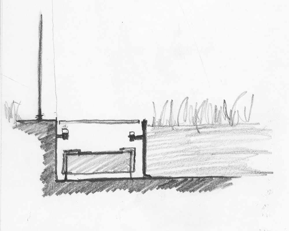 detail sketch in charcoal of therme vals ceiling reveal and expansion joint