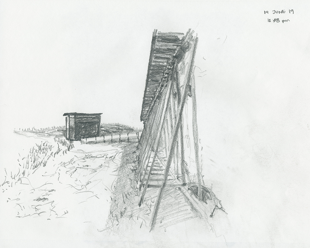 Steilneset Minnested by Peter Zumthor and Louise Bourgeois in Vardo, Norway charcoal sketch by David Sweere