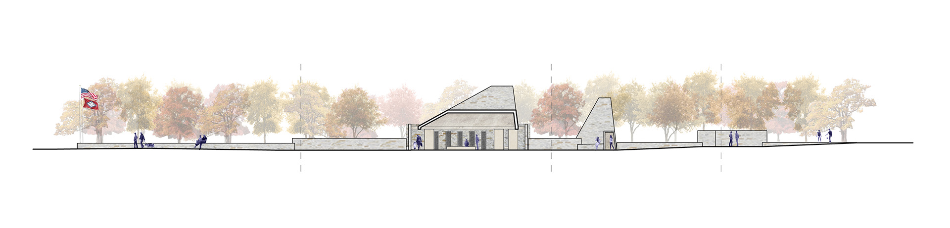 David Sweere Architect - Hollow Monoliths Veterans Memorial - Section Along Path