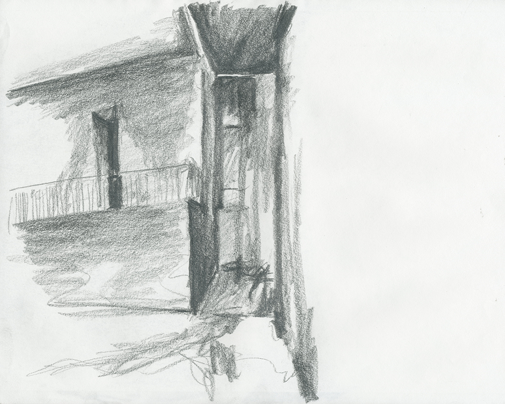 Therme Vals interior pool charcoal sketch by David Sweere