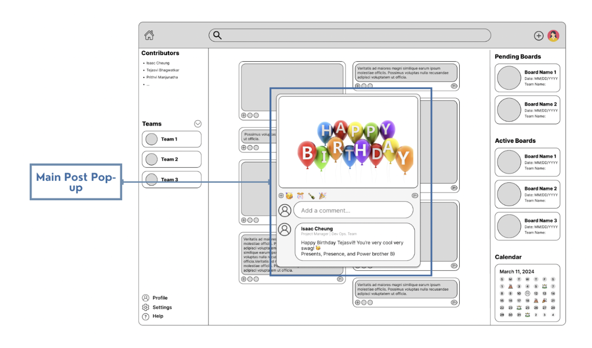 Main Post pop-up (Viewing a Board page)