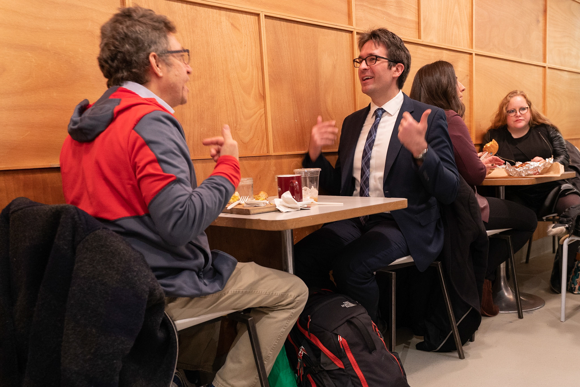 Josh connects individually with a congregant