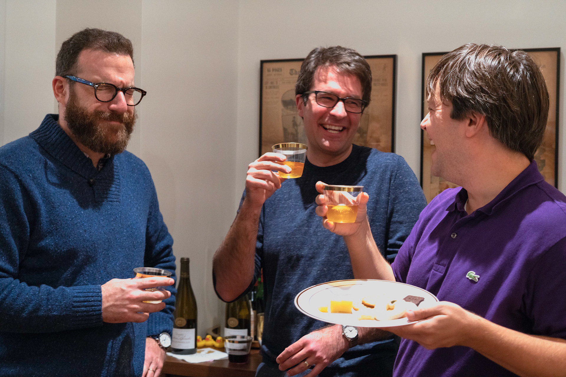 Josh celebrates the upcoming arrival of his first child with friends and family in their townhouse in Brooklyn