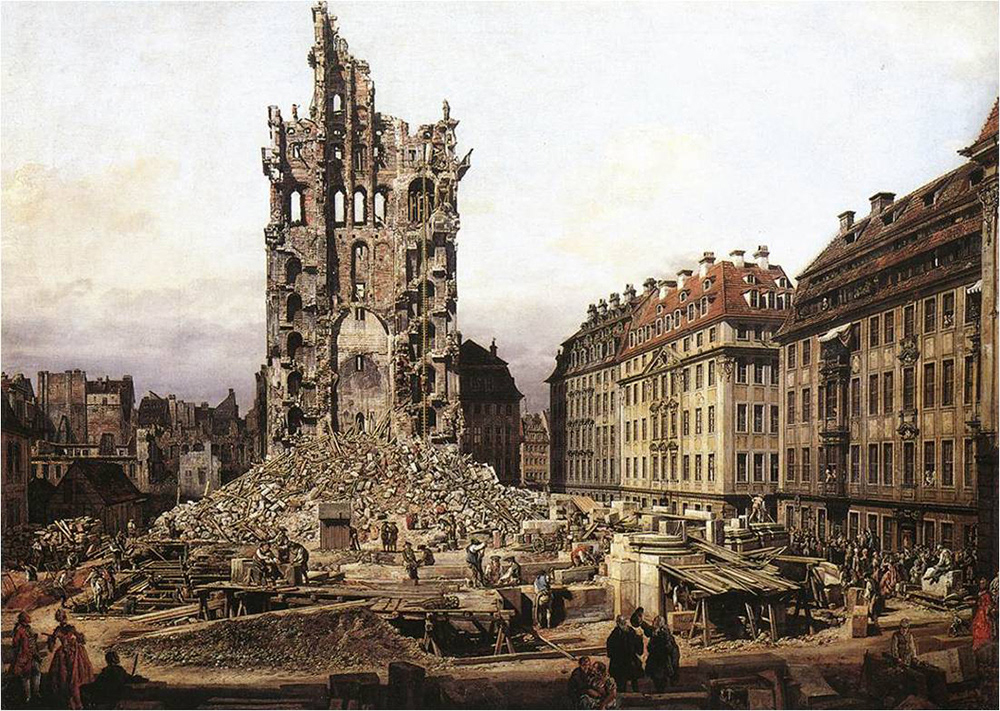 Ruins of the old Kreuzkirche, Dresden, by Bernardo Bellotto, 1765