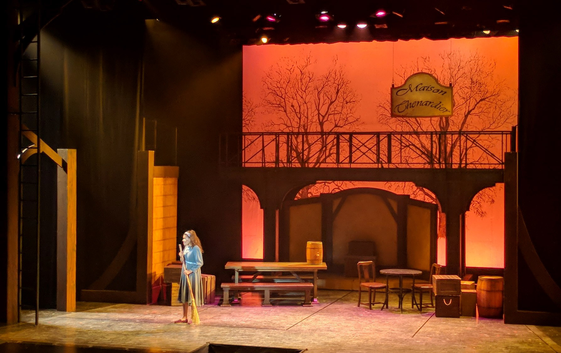 Thenardier Inn : Original scenery mixed with gantry from Village Theatre's Newsies (designed by Christopher Mumaw)
