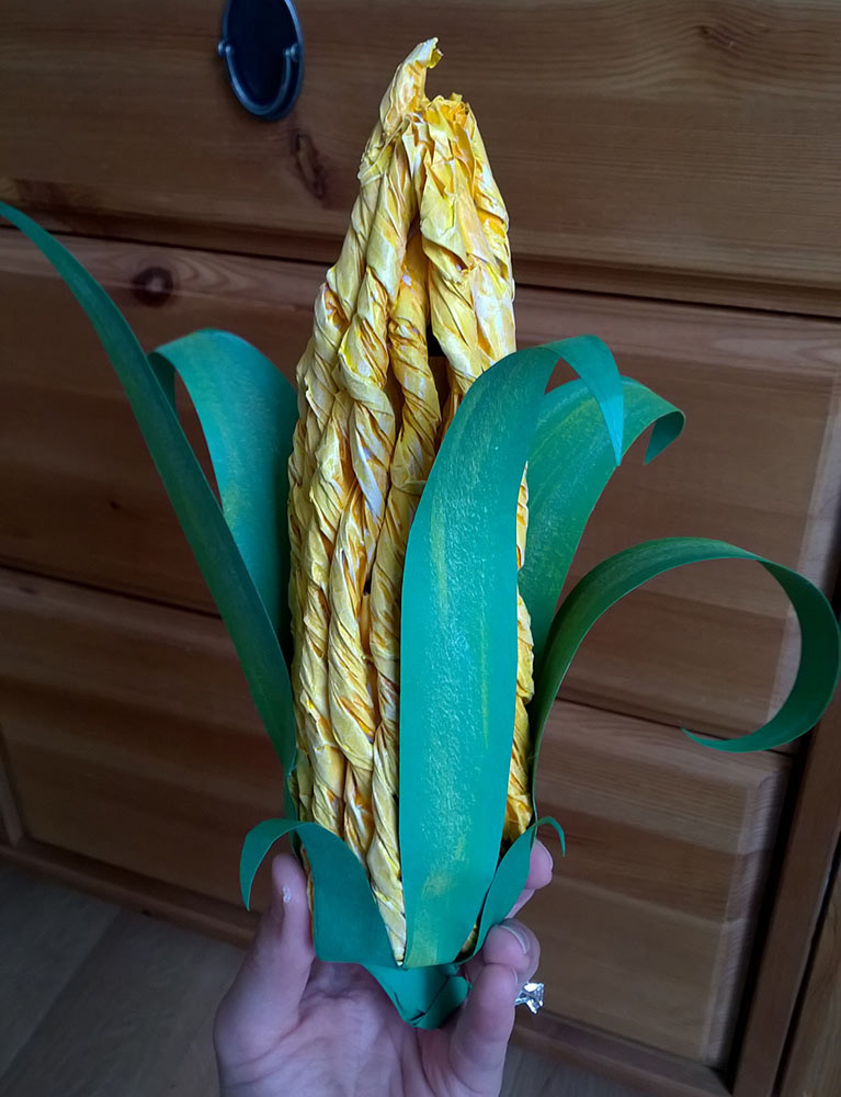 Paper Corn : All hand props made from paper or made to look like found objects from the woods (pine cones, eggs, sticks, etc.)