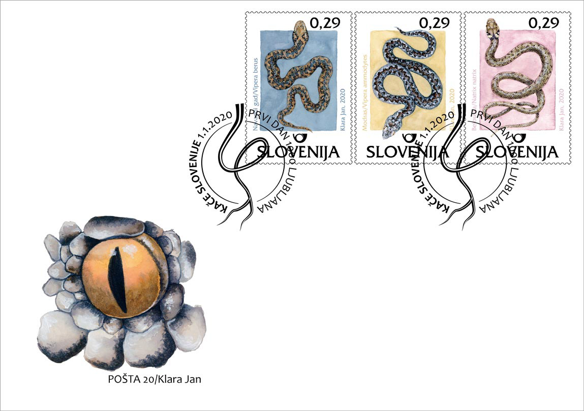 Znamke na ovitku z motivom kačjega očesa.