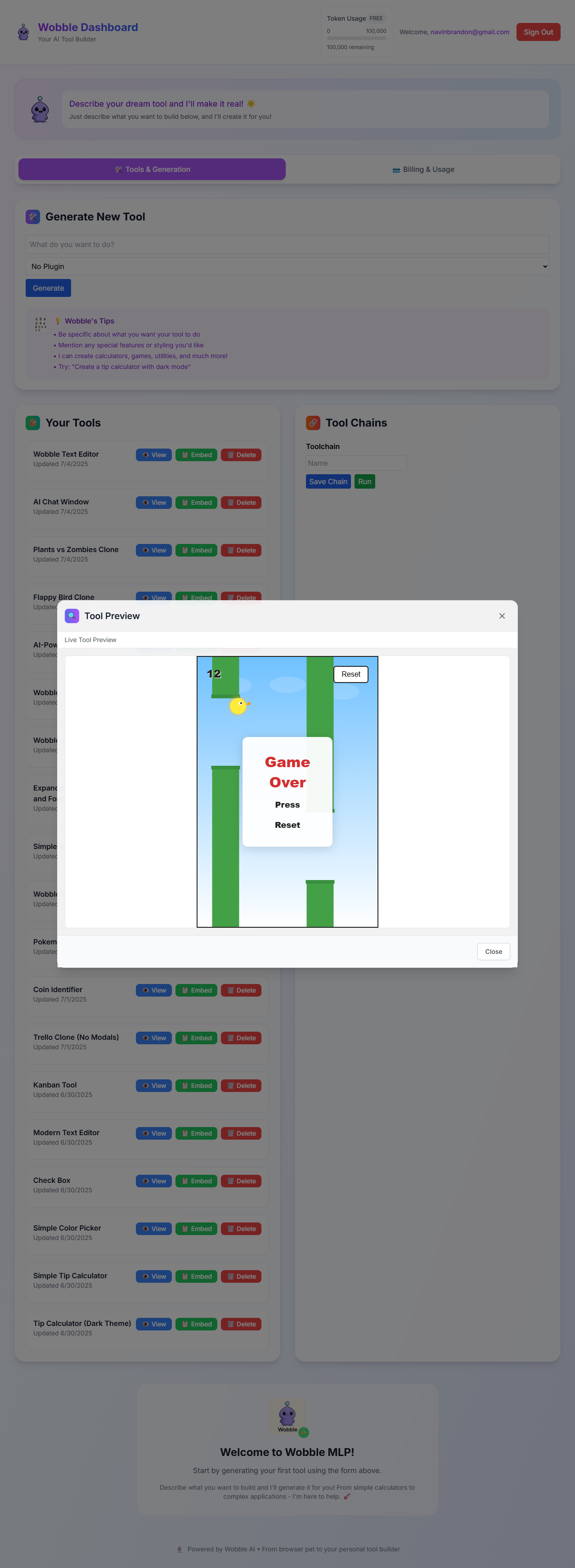 flappybird clone created without one line of code