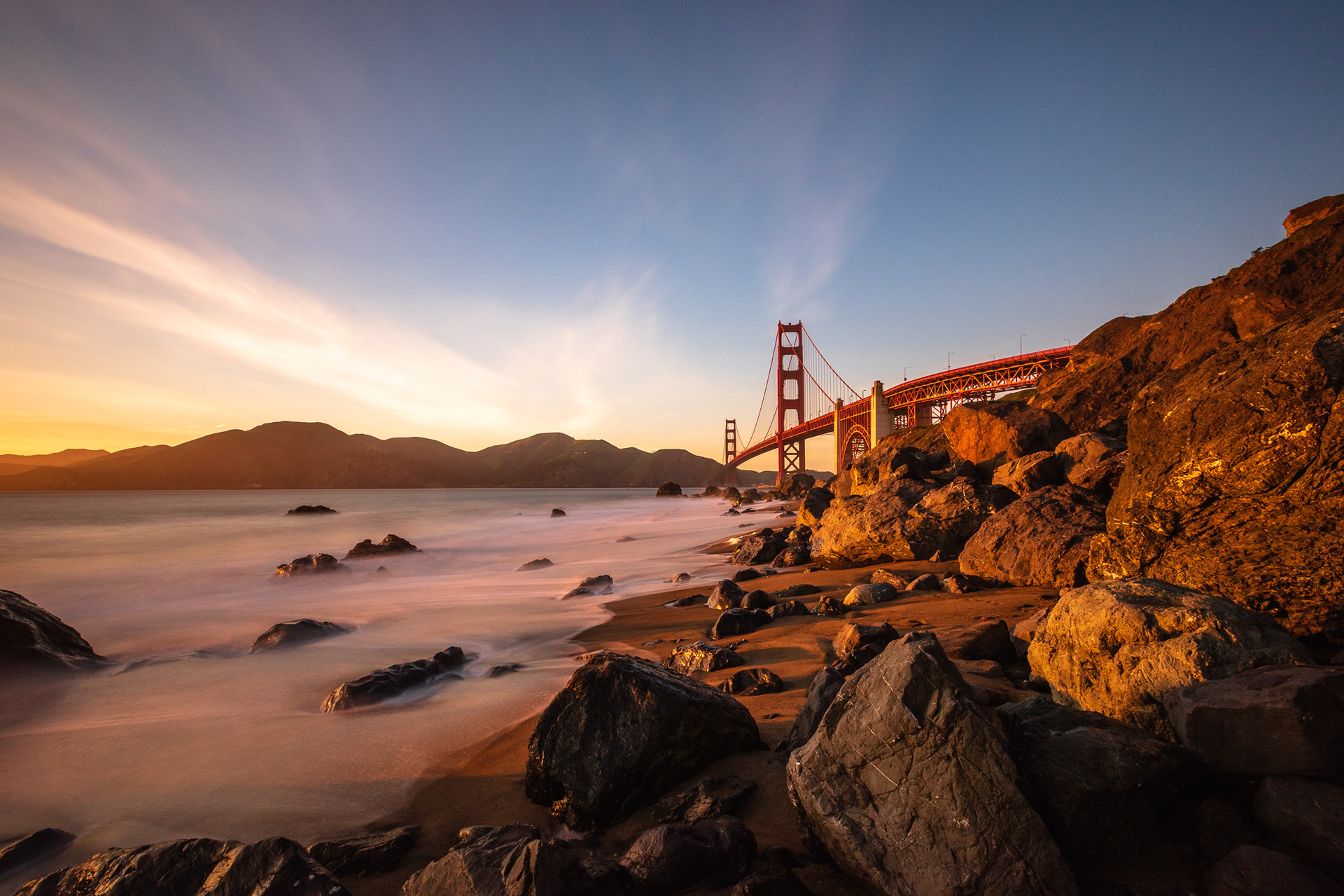 Long Exposure of a Shoreline Near the Golden Gate Bridge