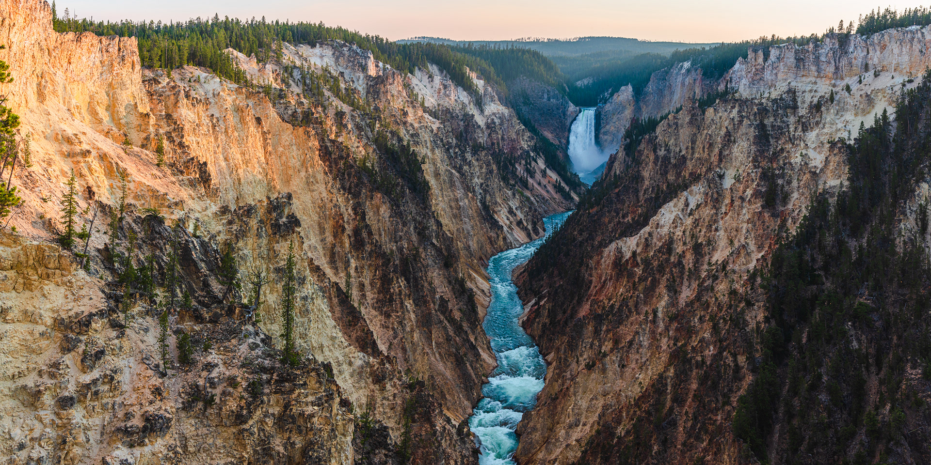 Lower Falls of the Yellowstone River Sunset Panorama