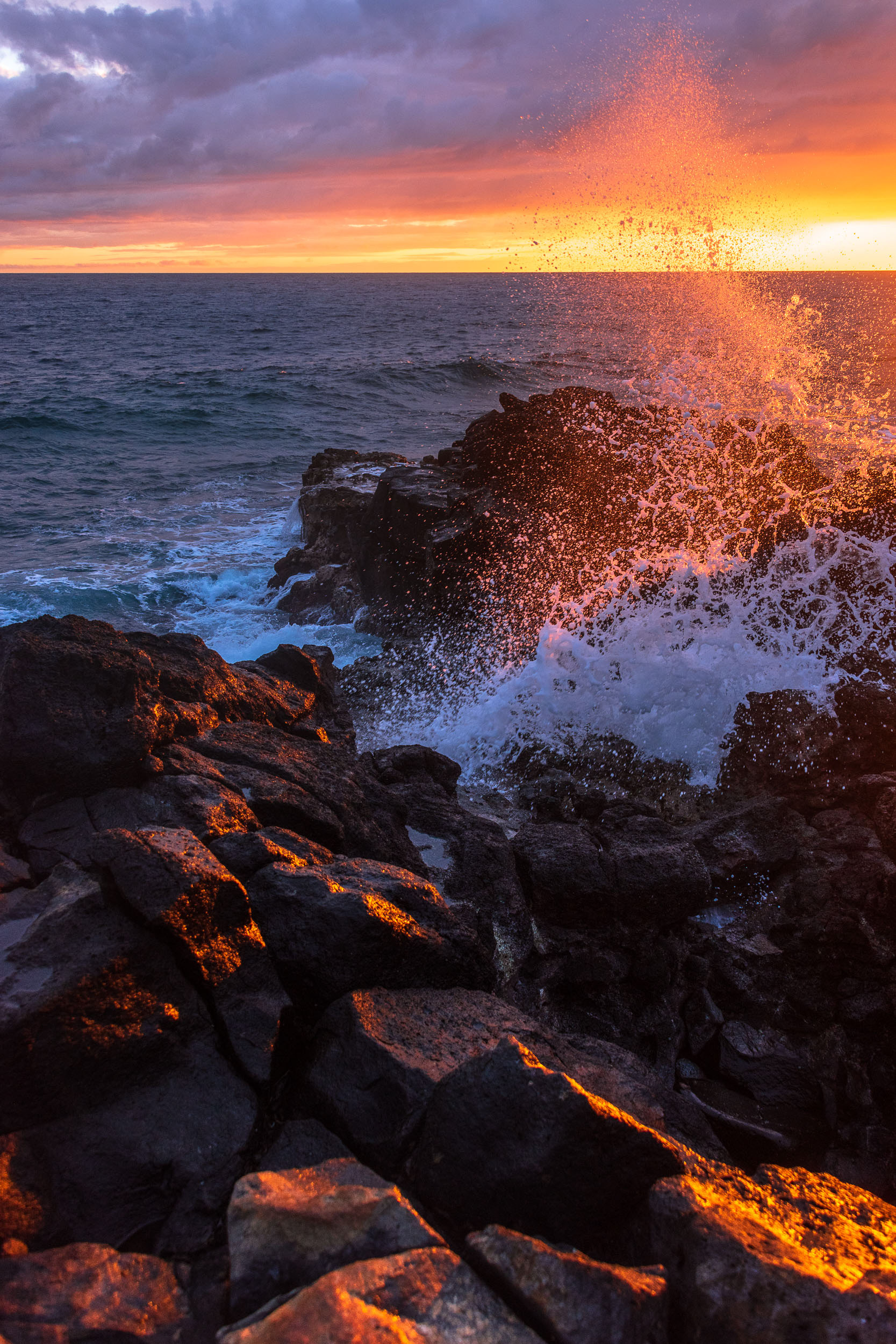 Kauai Blowhole Splash in Sunset