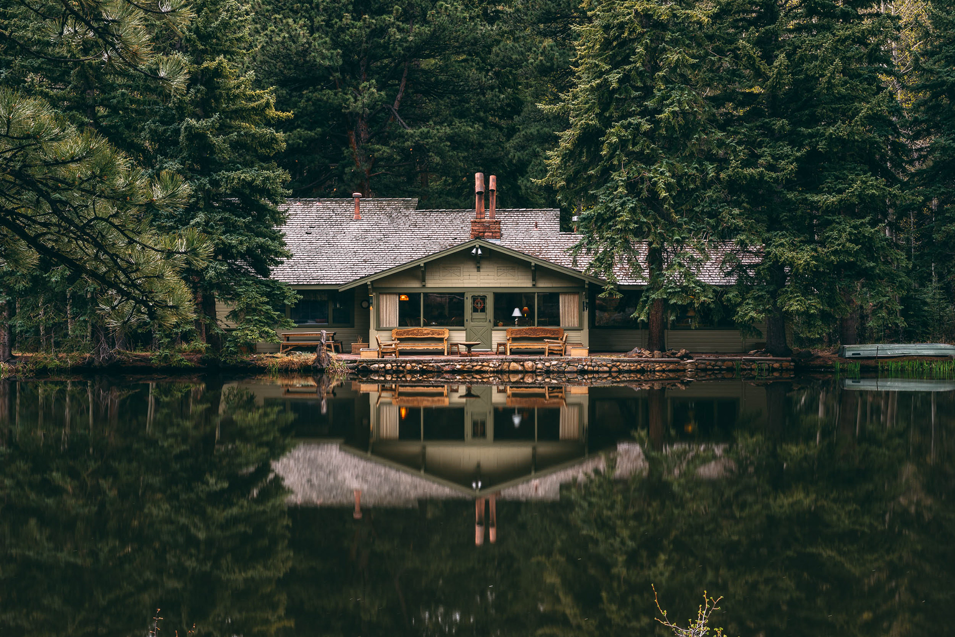 Symmetrical House Reflection in Pond