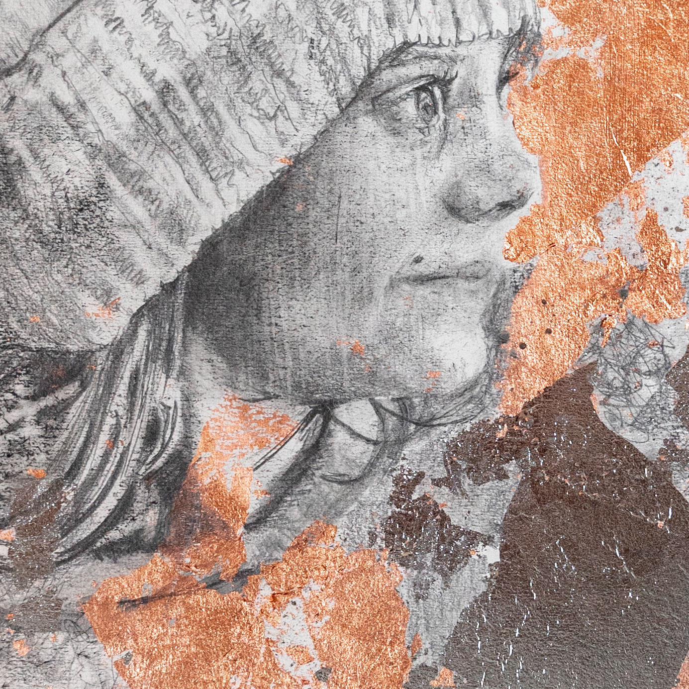 'Seasons' pencil, liquid Graphite and copper foil, on paper