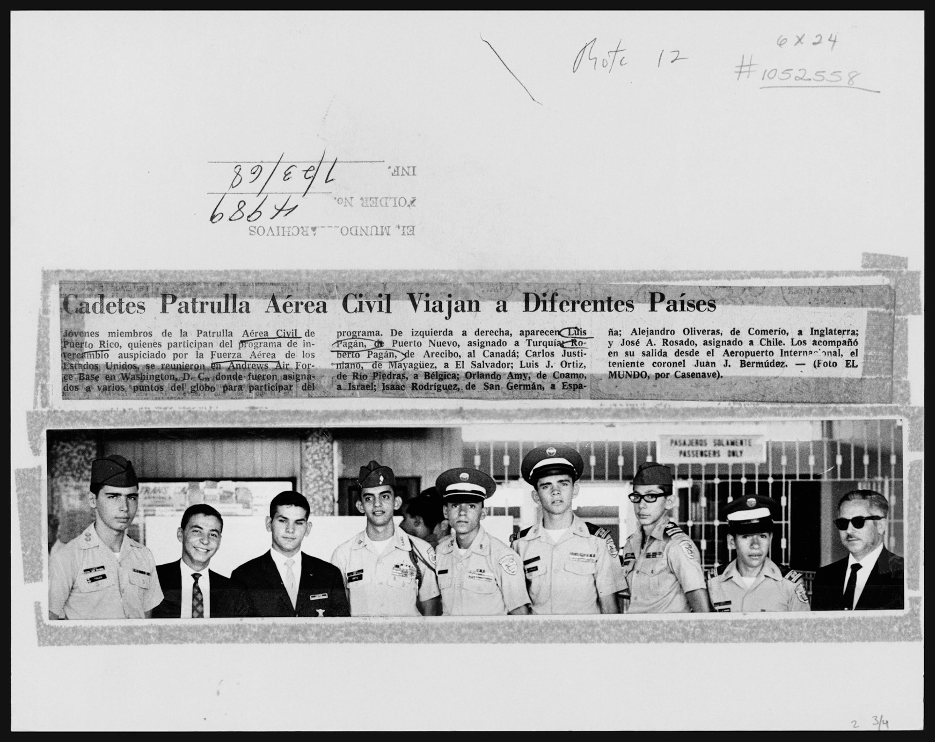 Cadetes de la Patrulla Aérea Civil viajan a diferentes países.Julio 23, 1968