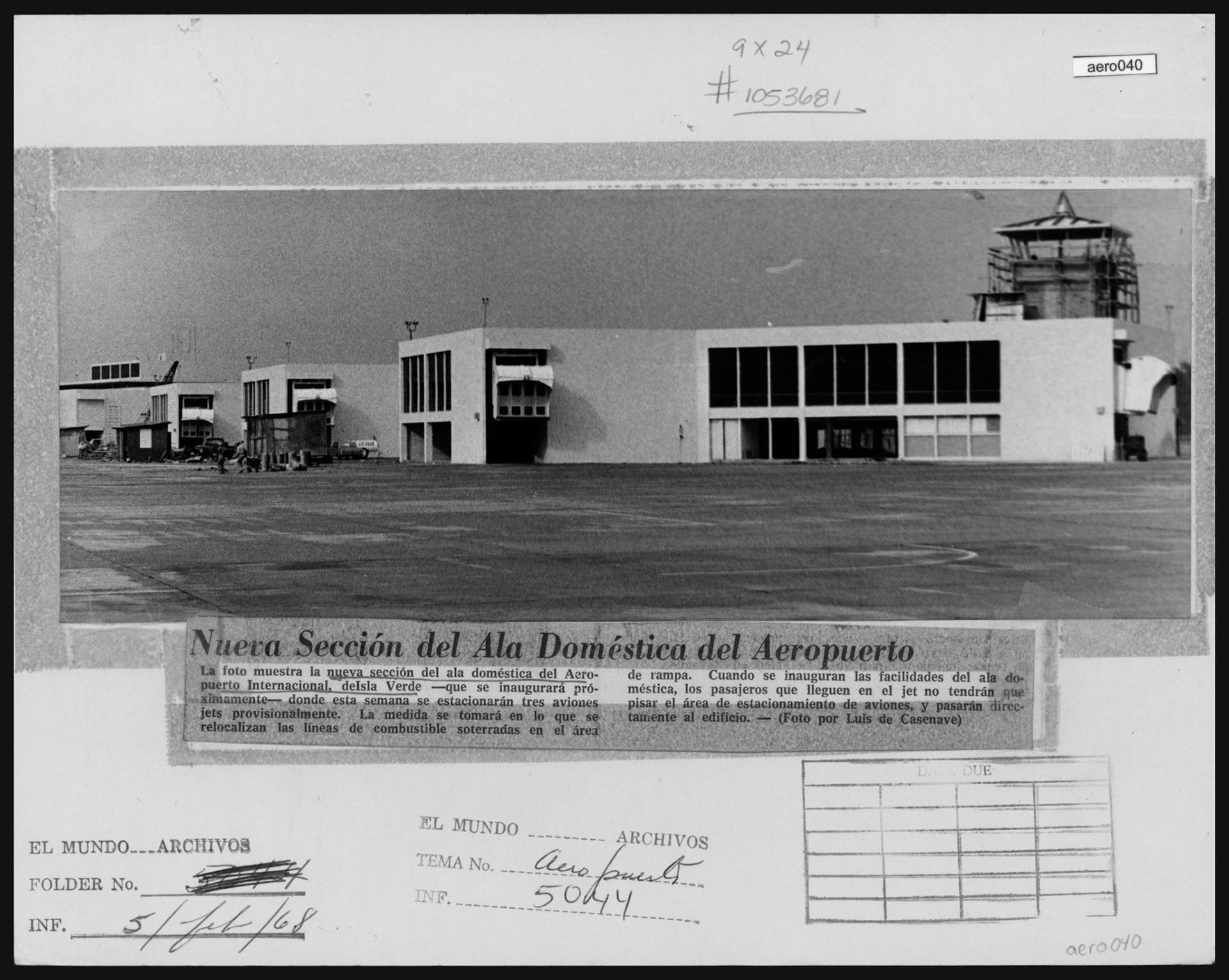 Nueva sección donde se estacionarán 3 jets en el Aeropuerto Internacional  de Isla Verde.Febrero 5, 1968