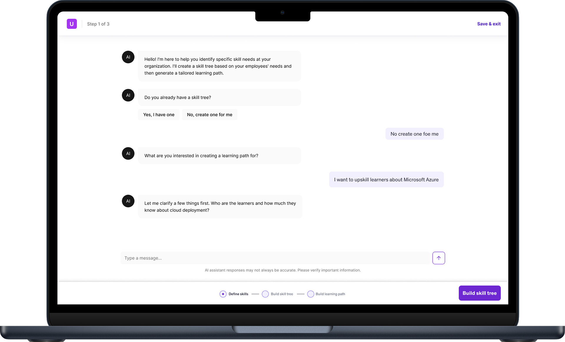 Step-based approach using a chatbot