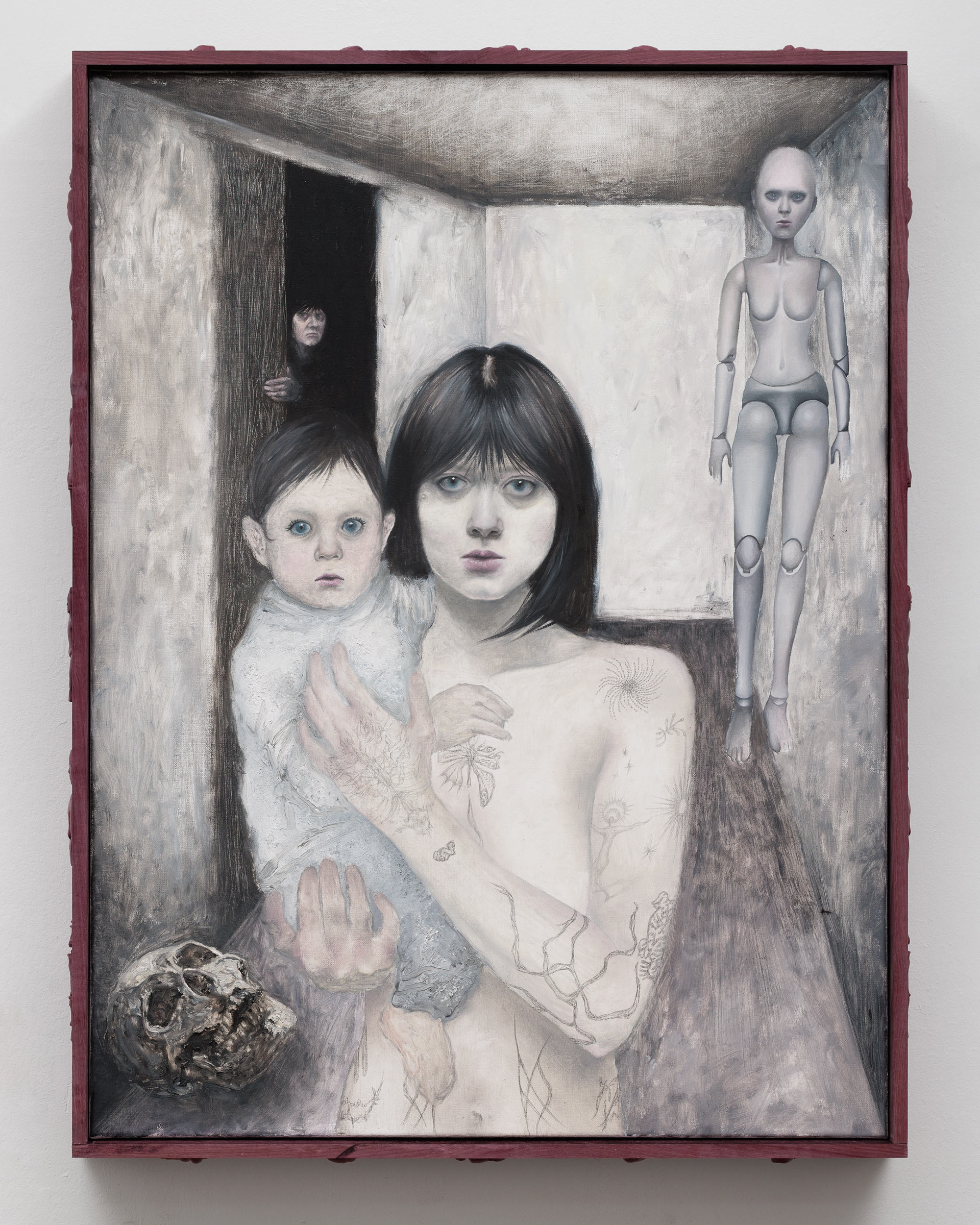 Helena Parys, Cycles 84cm x 64cm oil, pencil, rhinestone on canvas, purpleheart wood frame, 2025
