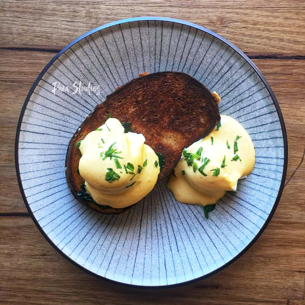 Ham and gruyere bechamel toastie, poached eggs, bernaise and tarragon