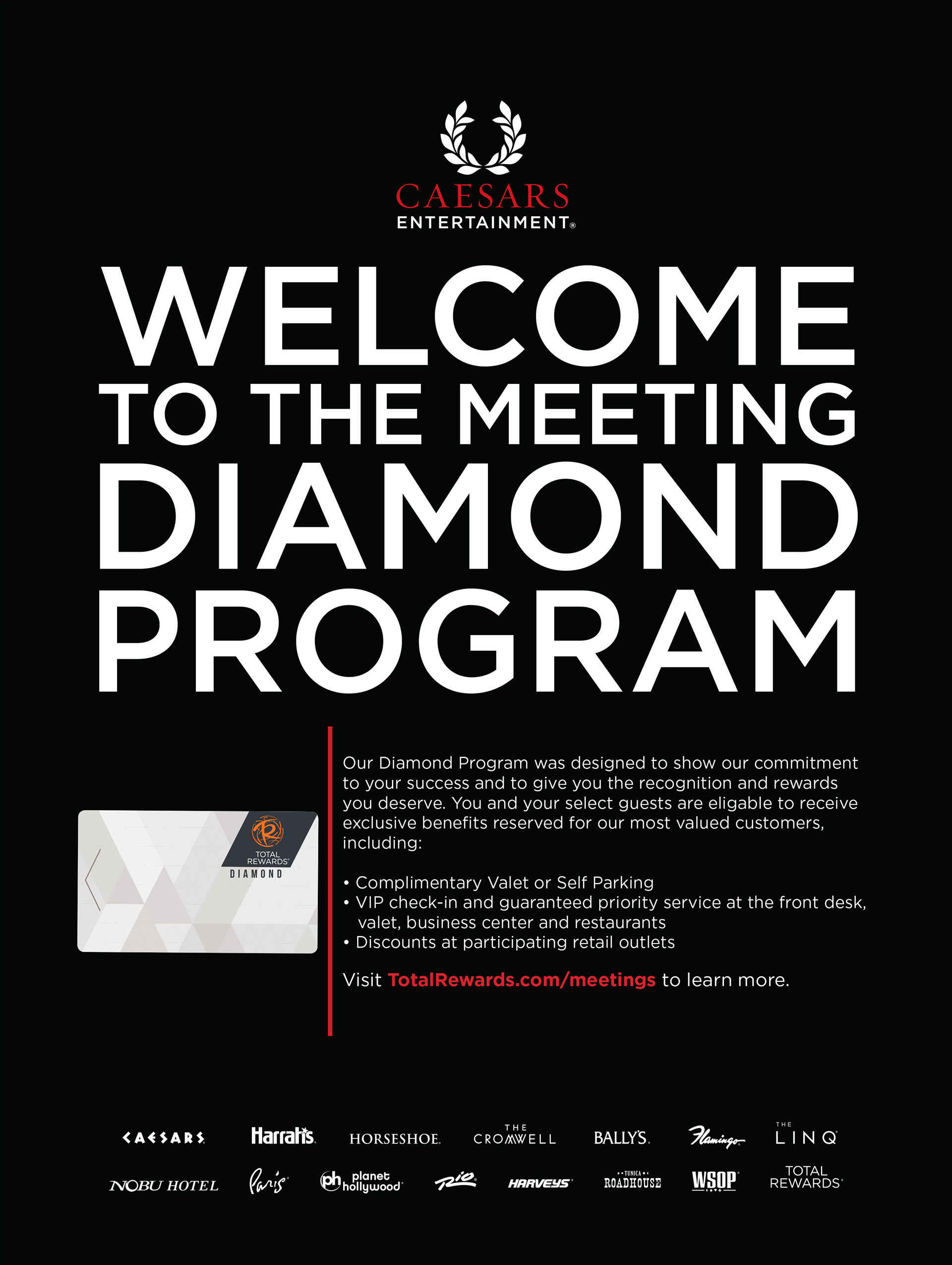 Full page ad designed for the Meetings Professional International (MPI) Magazine Caesars Entertainment sponsored issue. This was to showcase the benefits of our Meetings Diamond program.