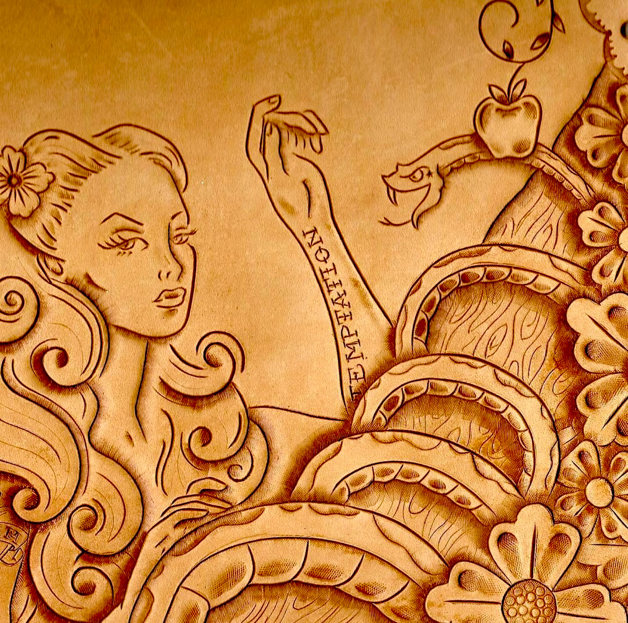 Designed and Hand Carved Leather Handbag  for Sabina Kelley