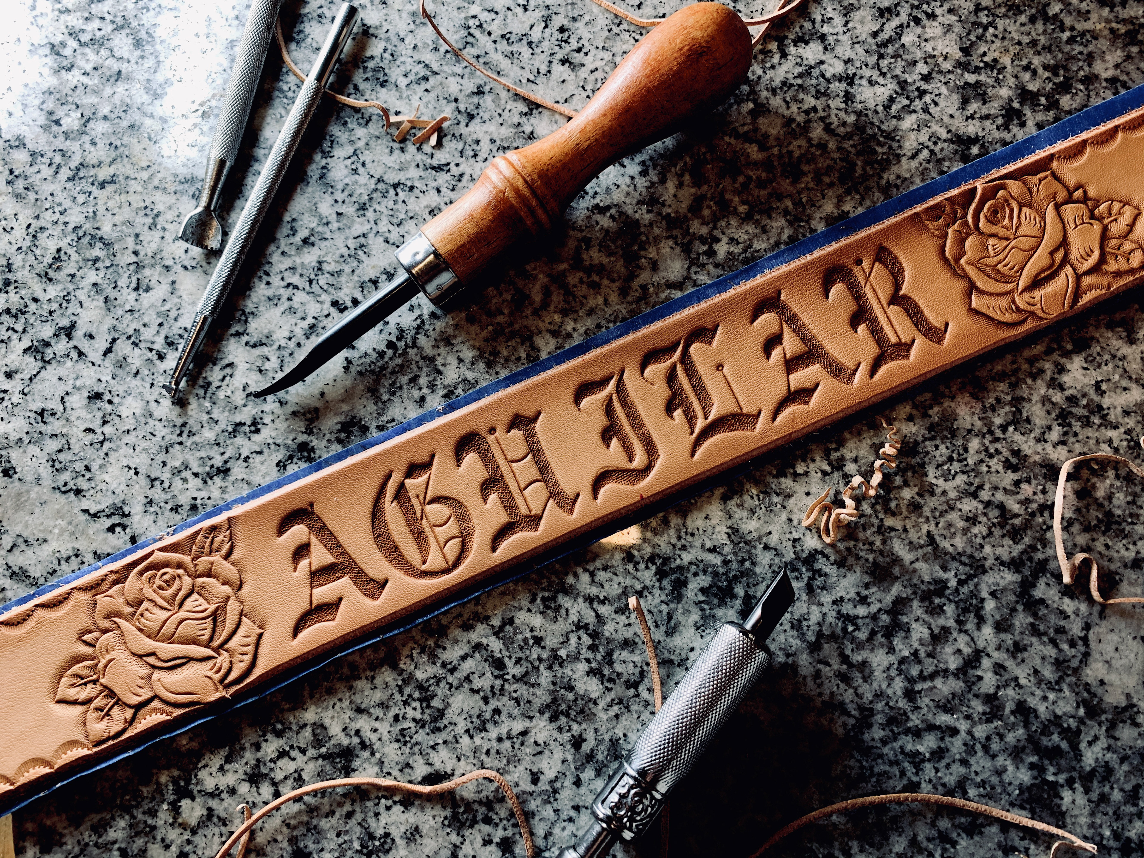 Carved Leather Belt