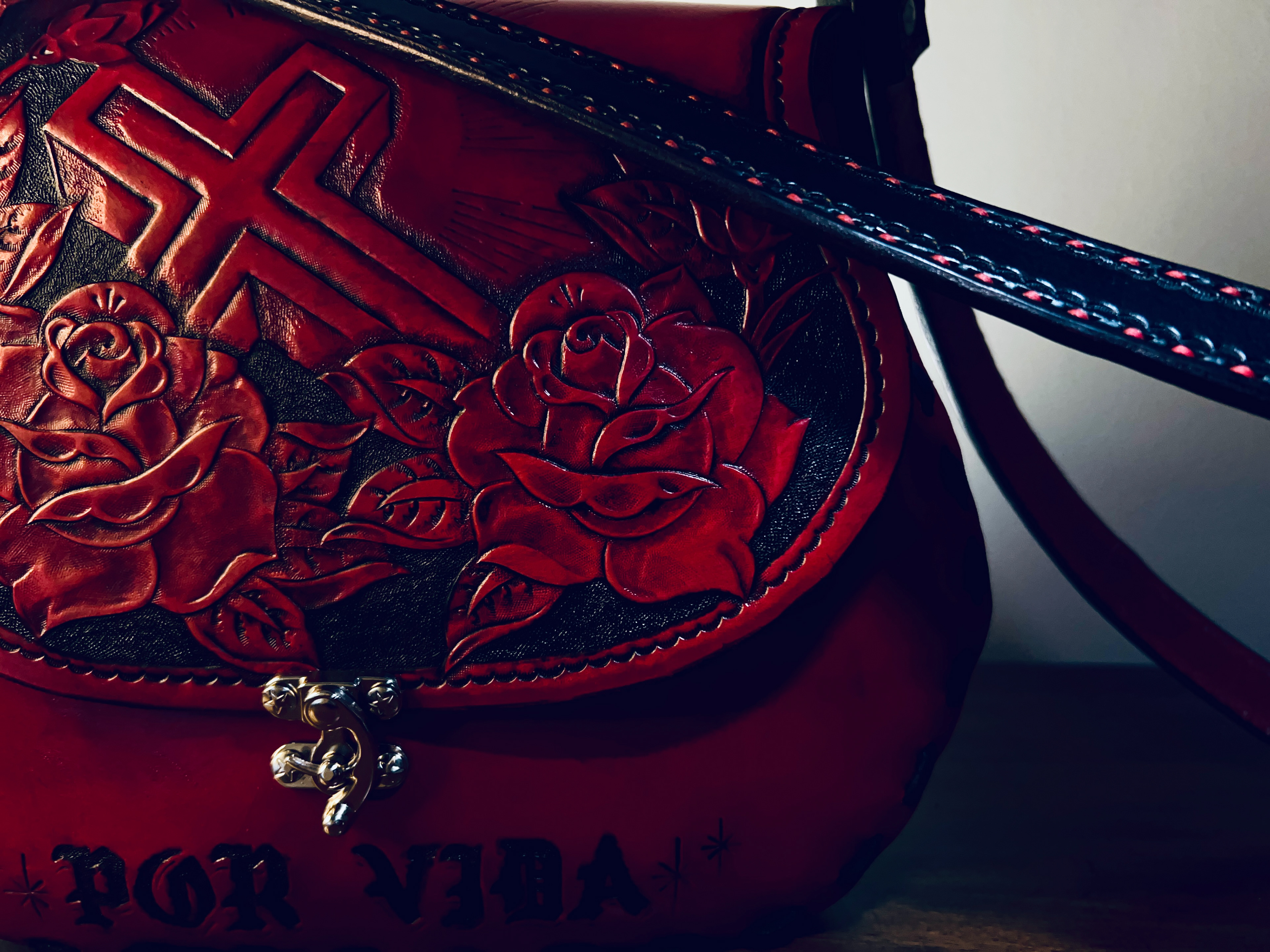 Designed and Hand Carved Leather Handbag 