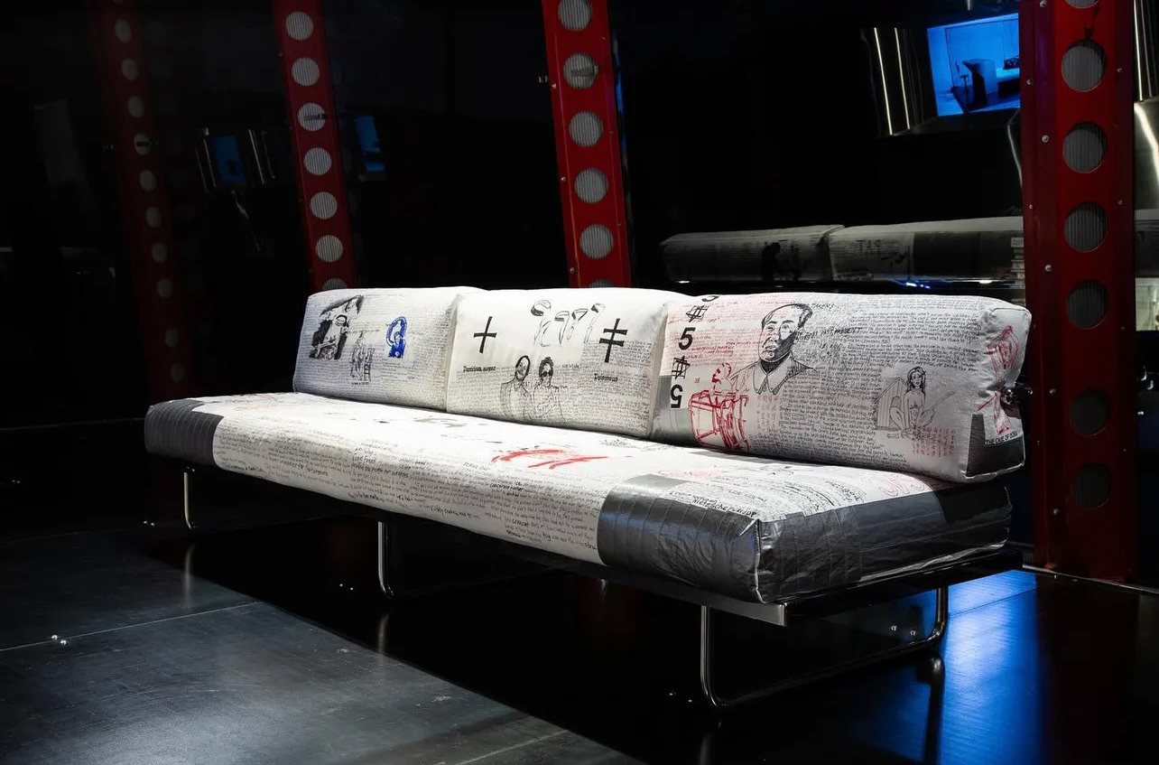 Sharpie on canvas for Enfants Riches Deprimes couch installation at Maxfield Melrose