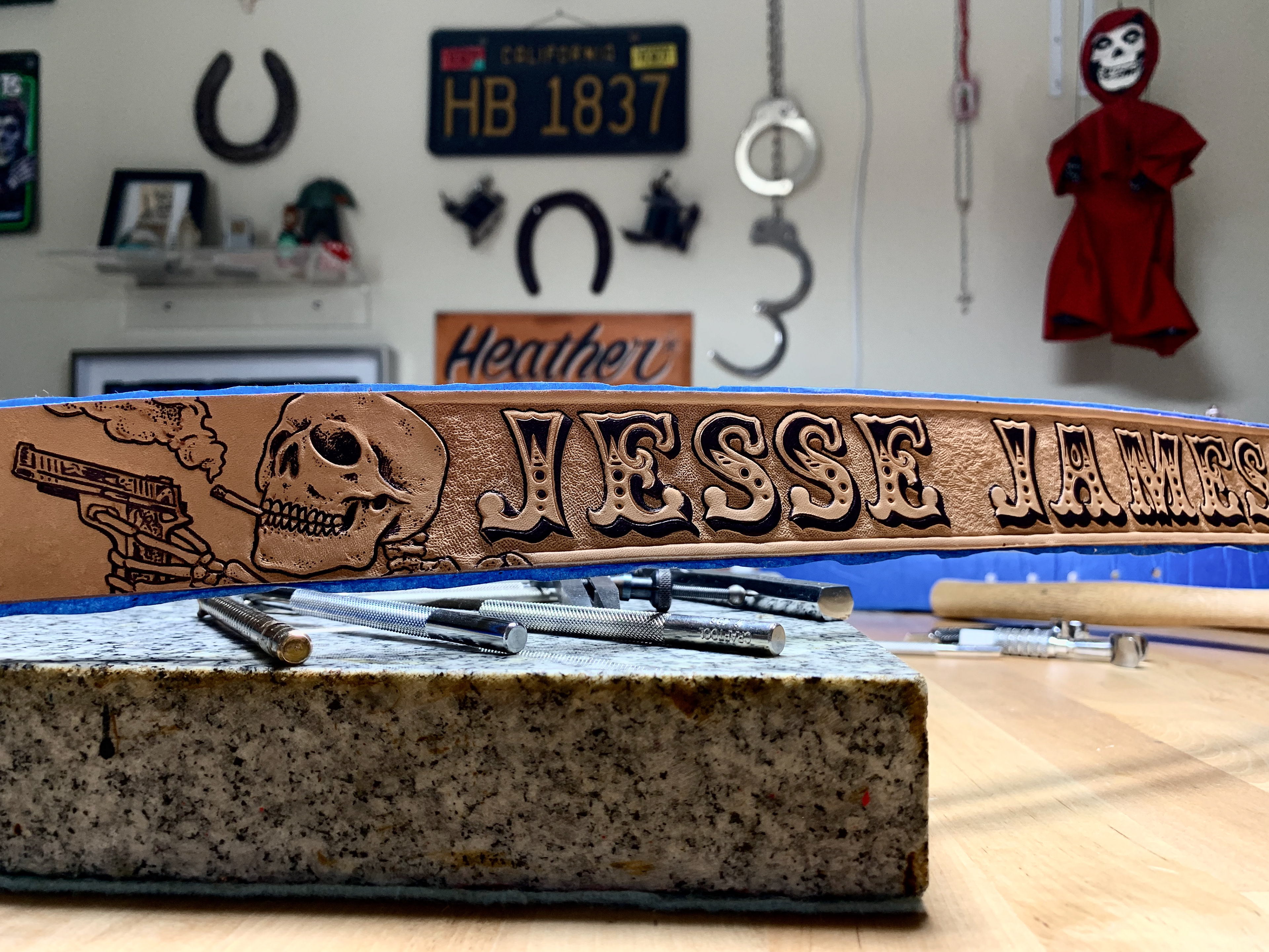 Designed and Hand Carved Leather Belt for Jesse James West Coast Choppers