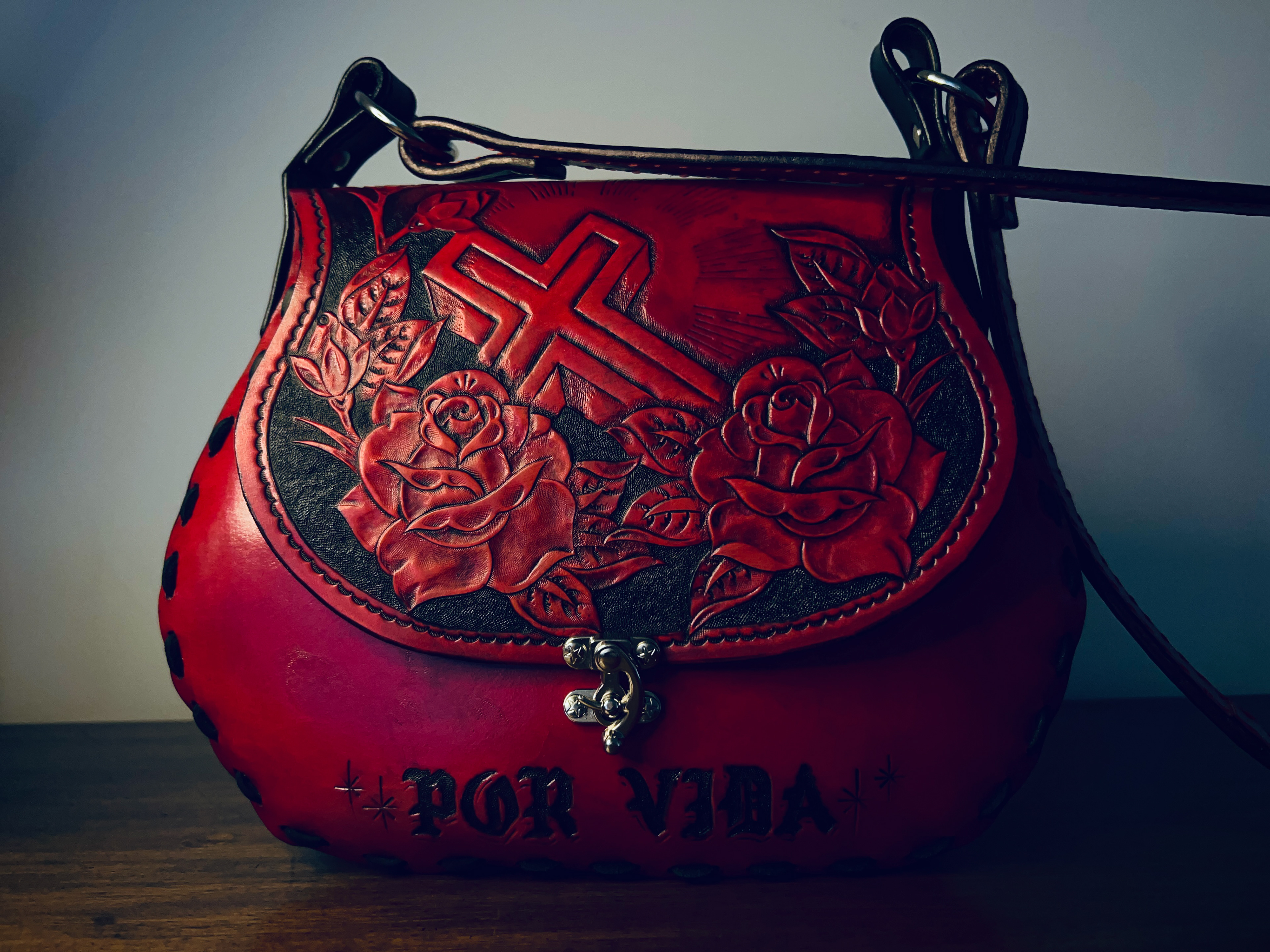 Designed and Hand Carved Leather Handbag 