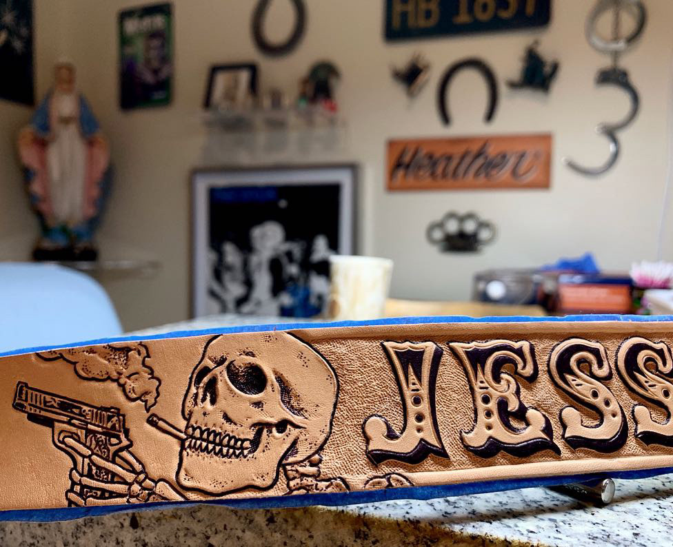 Designed and Hand Carved Leather Belt for Jesse James West Coast Choppers