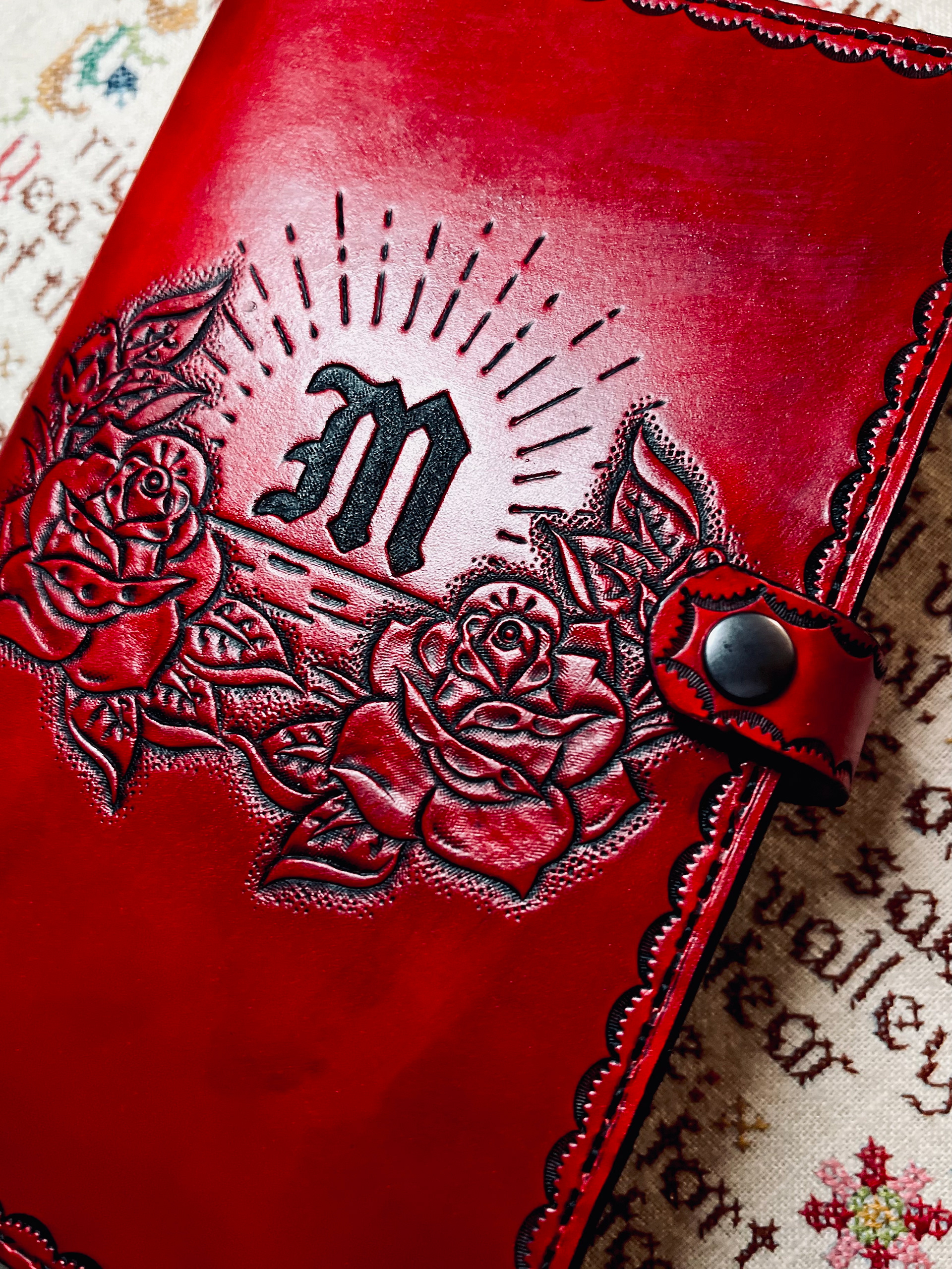 Designed and Hand Carved Leather Book Cover 