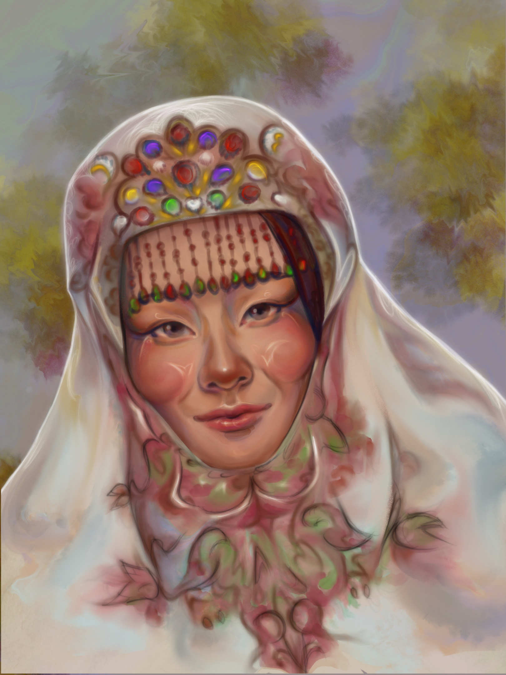 illustration of a kazakh woman