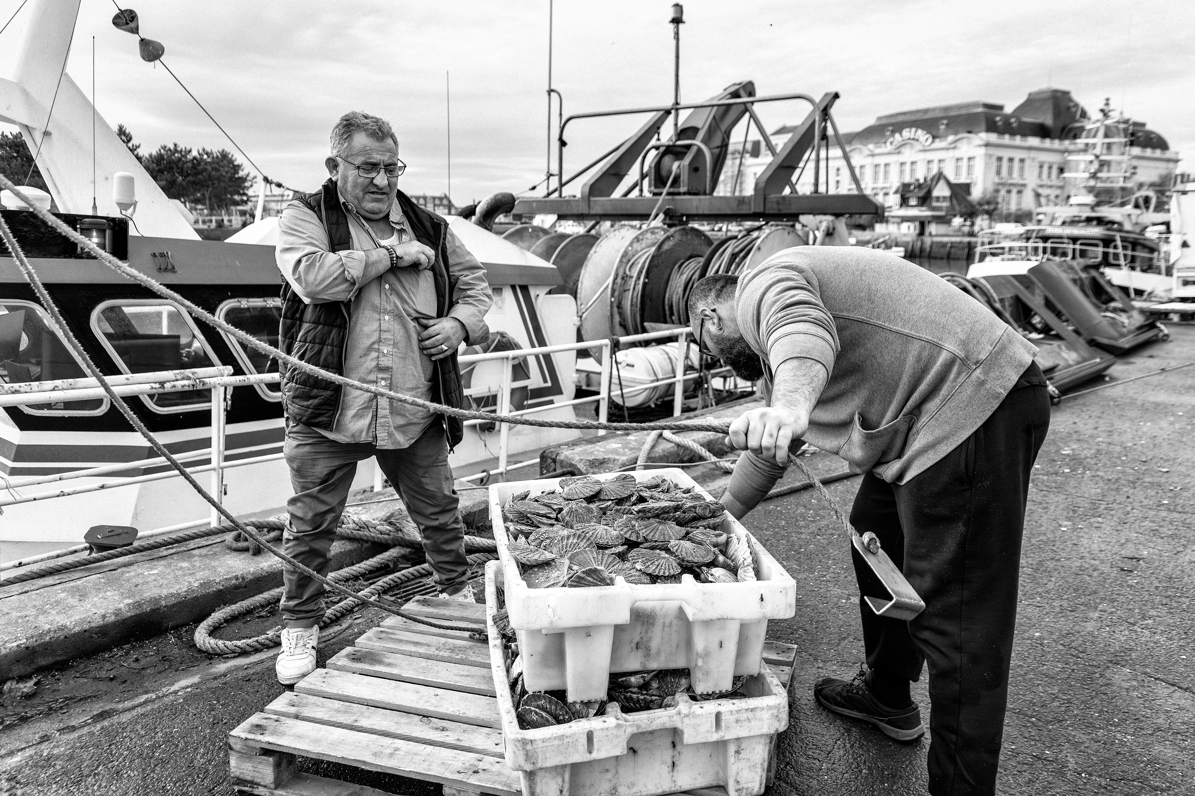 Pêcheurs de Trouville-sur-Mer — reportage au cœur du port, entre effort, solidarité et authenticité. Série réalisée par Steve Perchey.