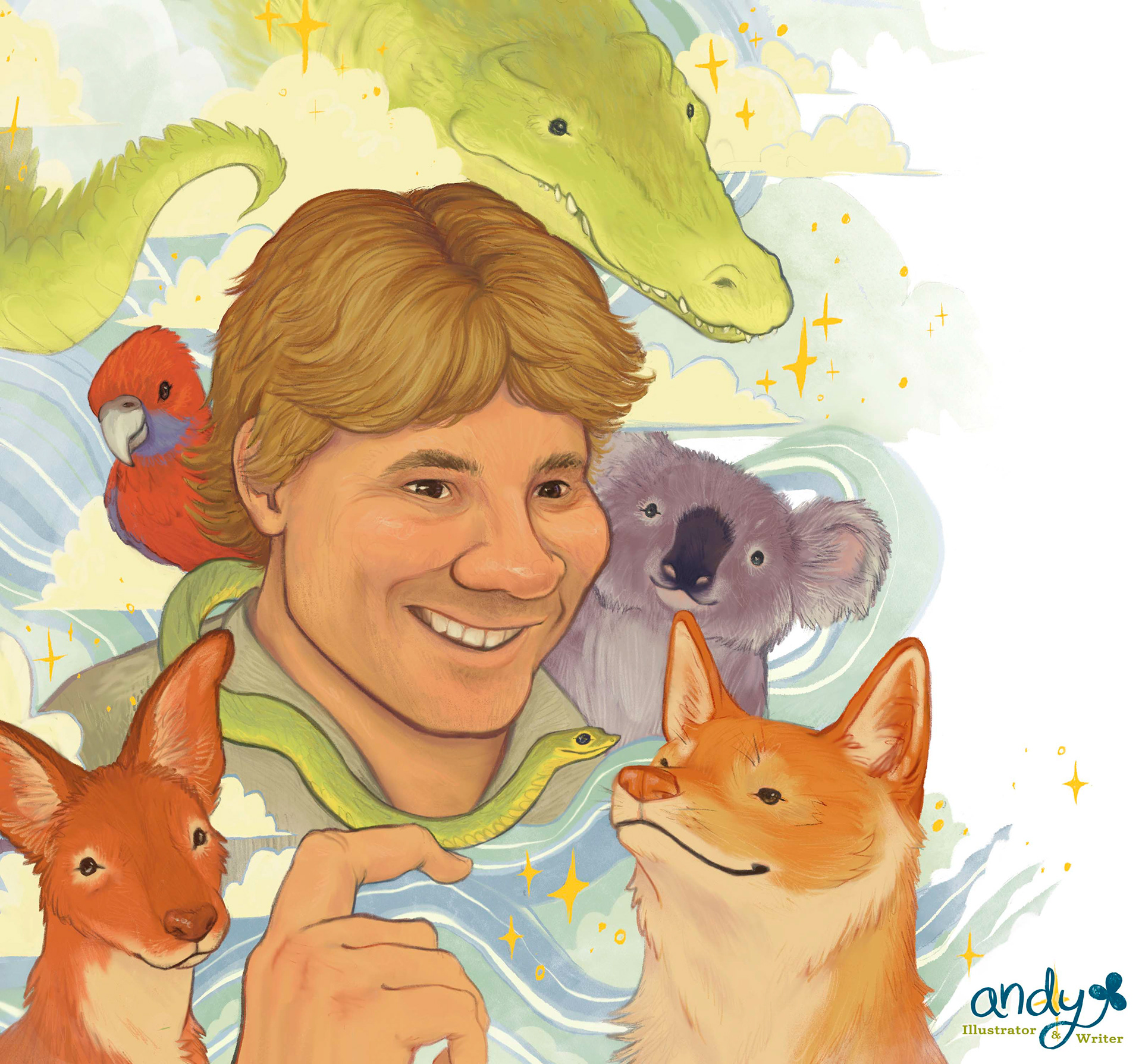 Steve Irwin portrait honoring his legacy. Procreate, 2025.