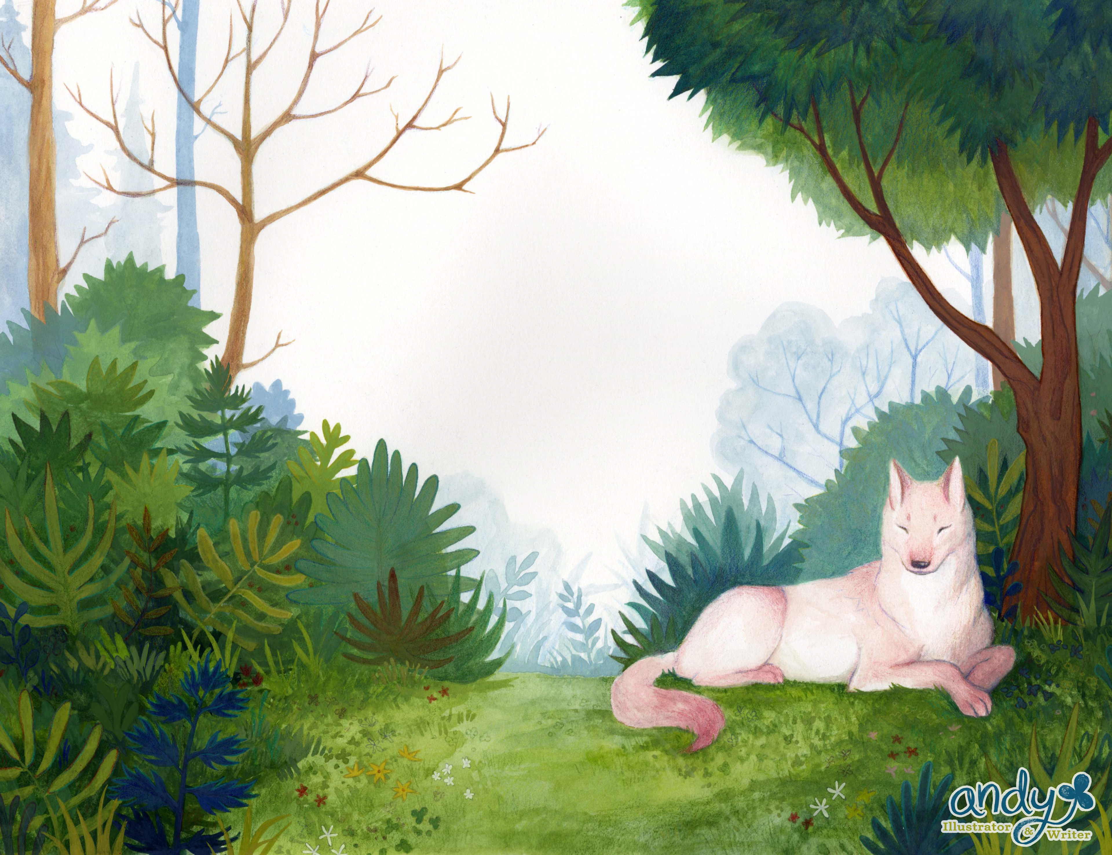 Poetry book page spread. Gouache and watercolor, 2024.