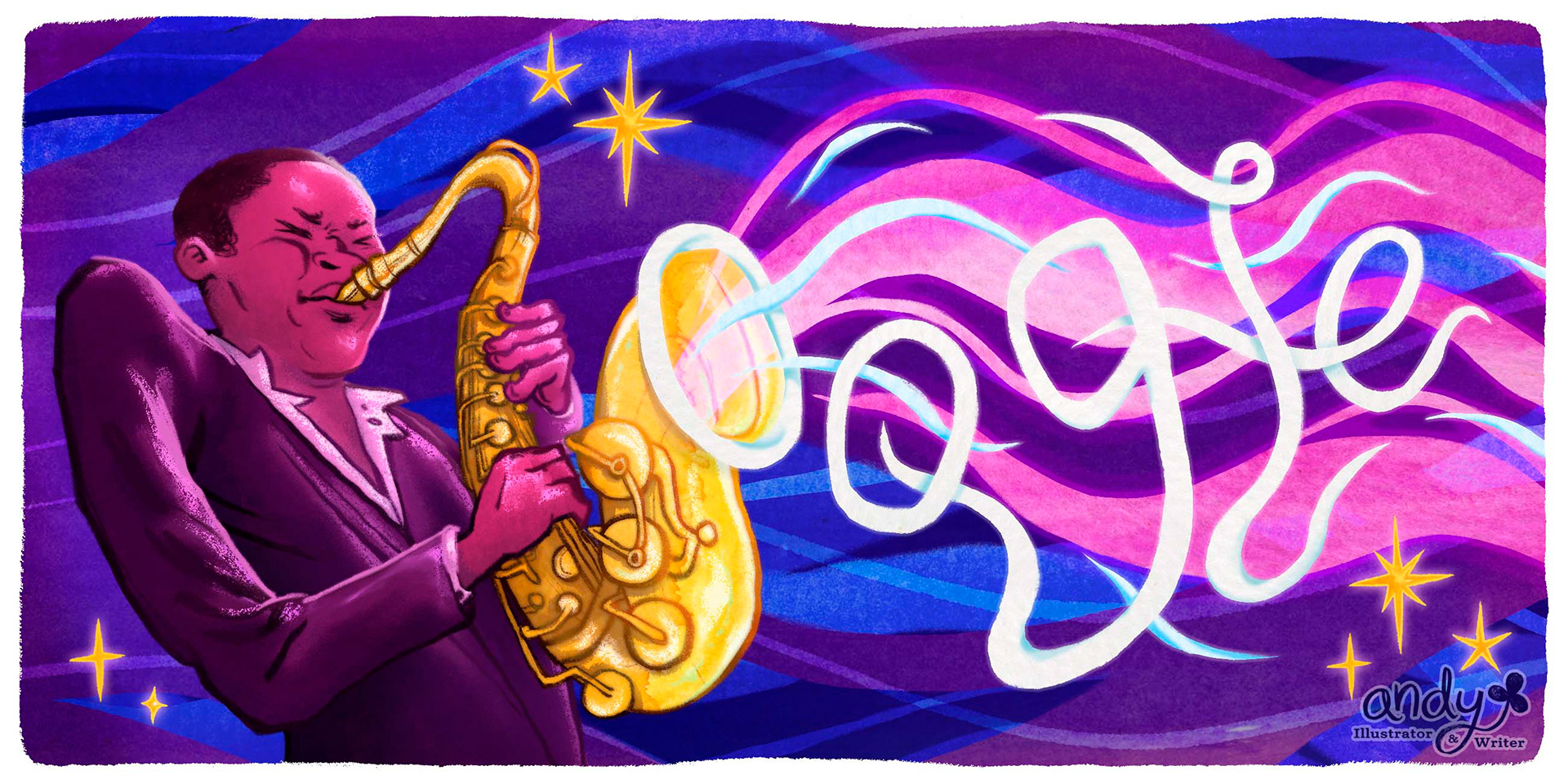 John Coltrane Google Doodle. Digital and Gouache, 2024.