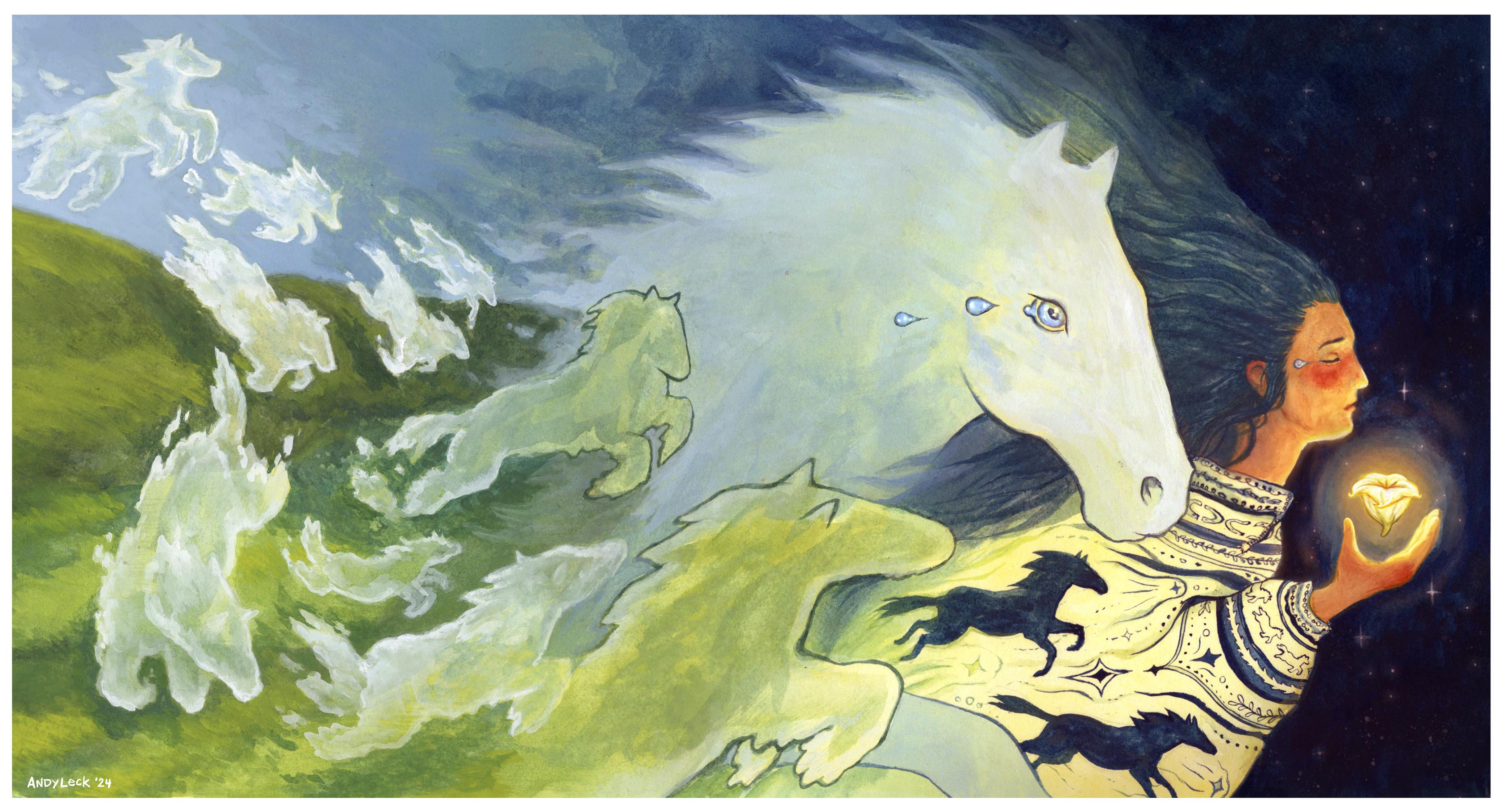 Wild Horses - Inspired loosely by the Mitski song 'Crack Baby'.  Gouache, 2024.