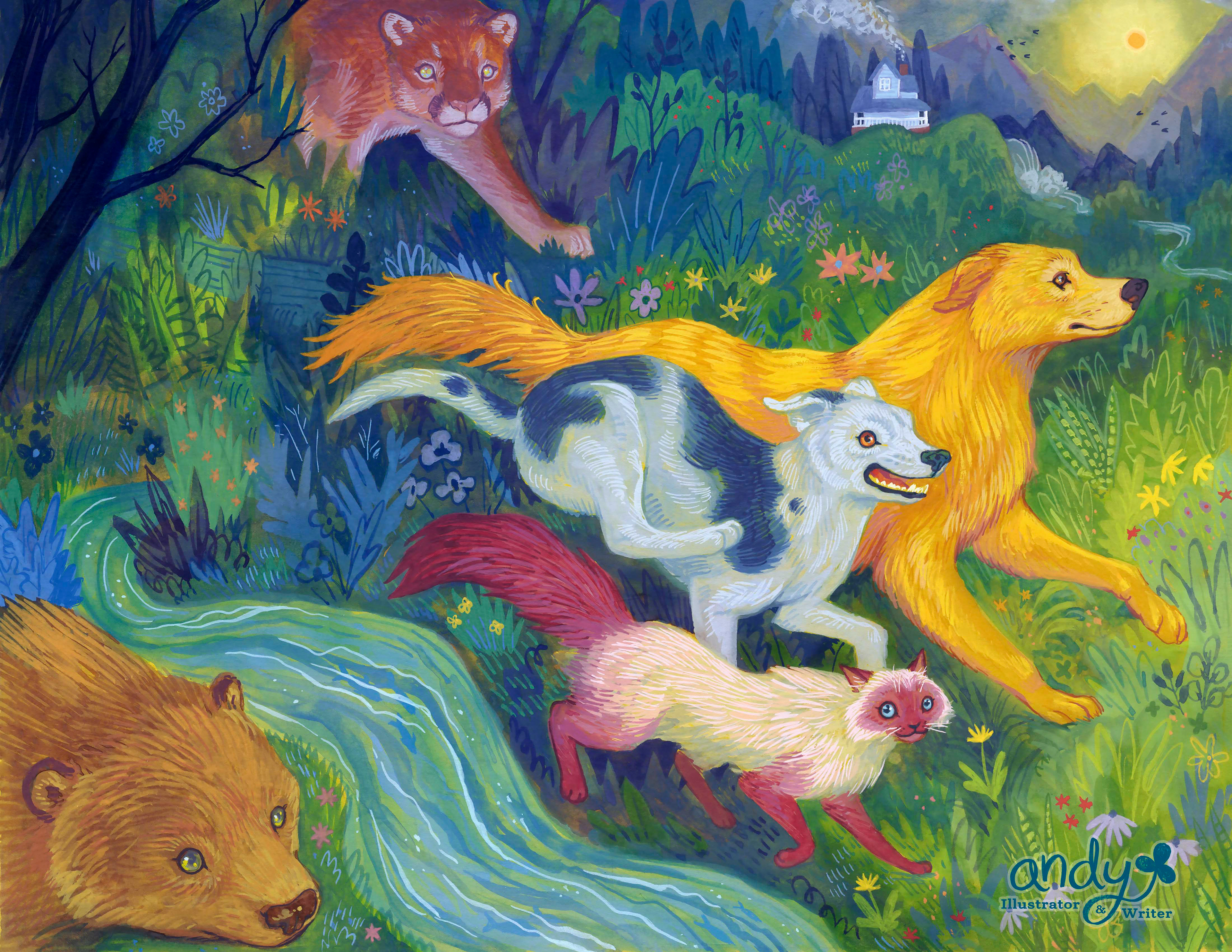 Homeward Bound: The Incredible Journey painting. Gouache, 2025.